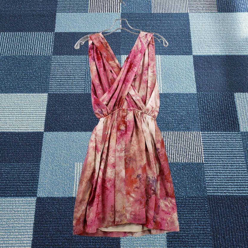 Pinko Rachel Roy Dress Womens 0 Pink Mini Tie-Dye V-Neck Ruffled Back Criss Cross Zip Sleeveless Size XS / US 0-2 / IT 36-38 - 1 Thumbnail