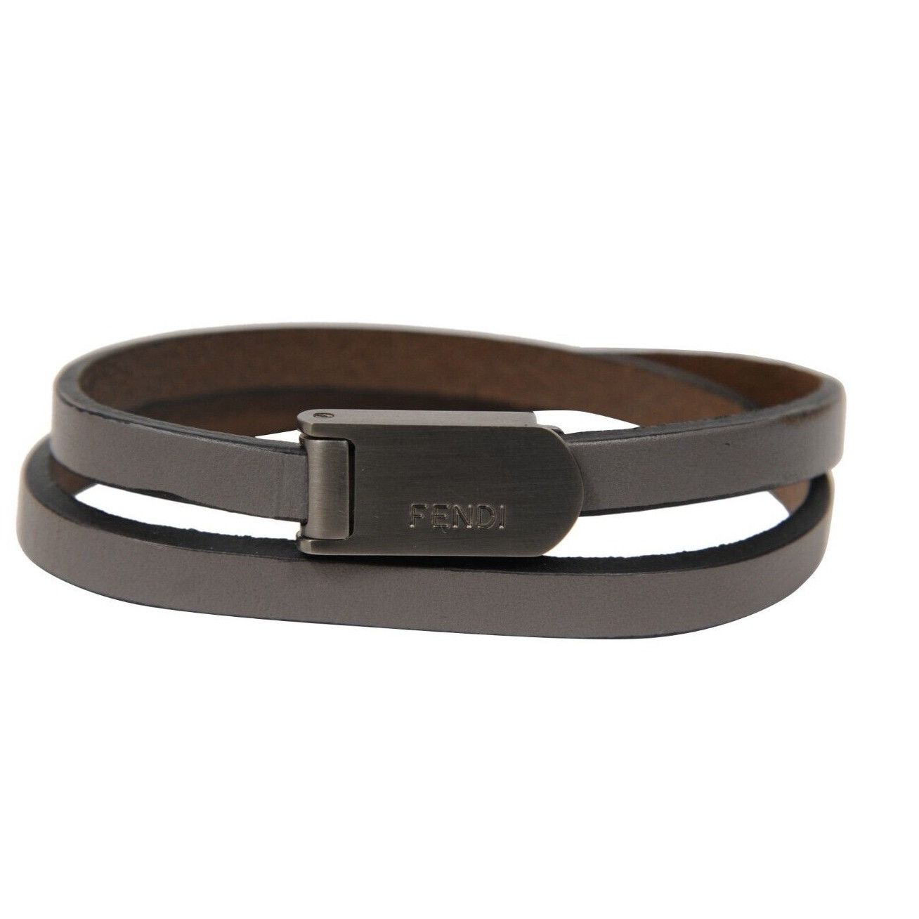 Fendi Double Wrap Bracelet Grey Leather Wristlet Adjustable Size ONE SIZE - 7 Thumbnail