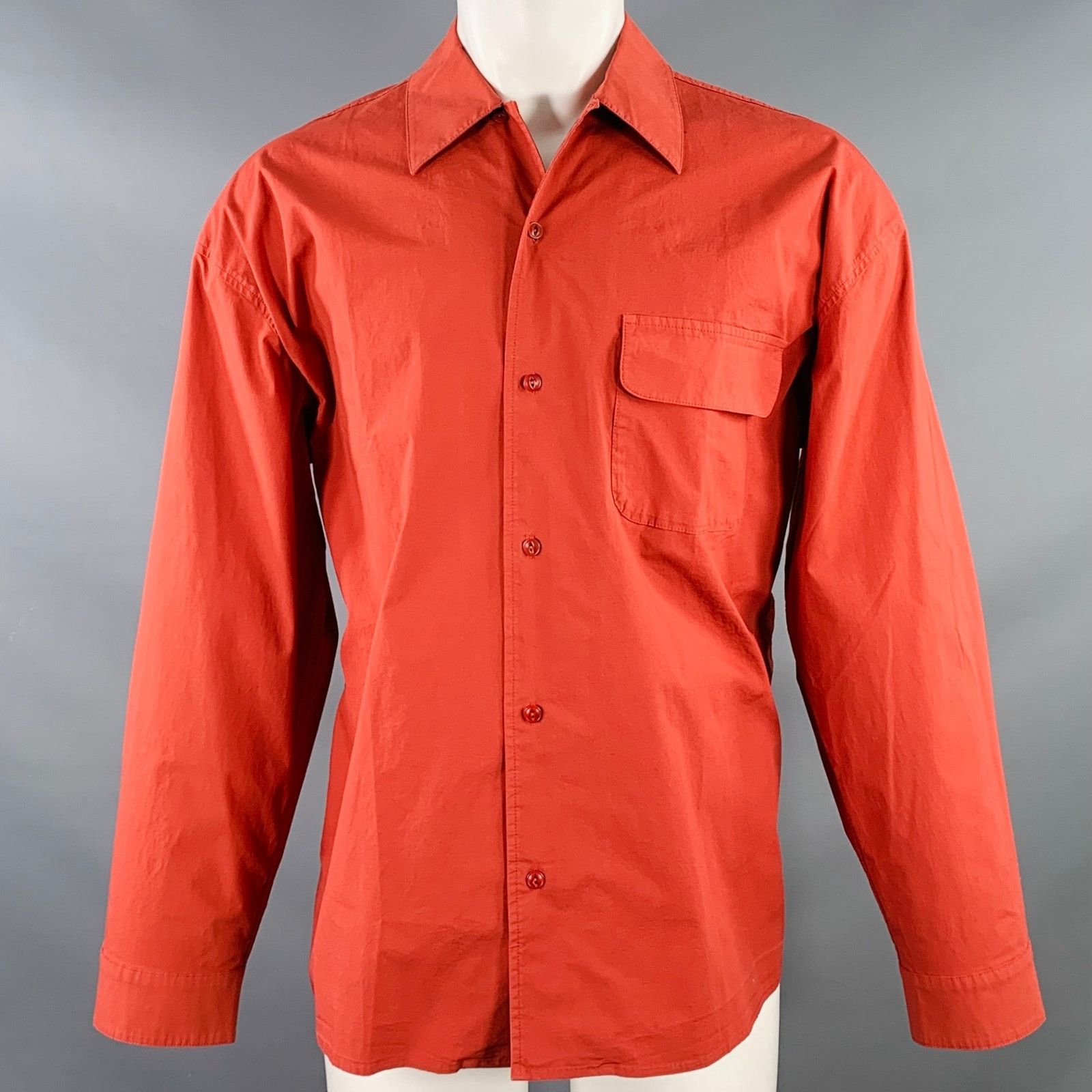 YMC Wray Red Brick Cotton Oversized One Pocket Long Sleeve Shirt Size US M / EU 48-50 / 2 - 1 Thumbnail