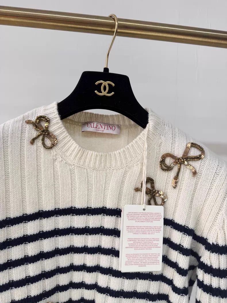 Valentino Valentino Bow striped knit sweater Size L / US 10 / IT 46 - 2 Thumbnail