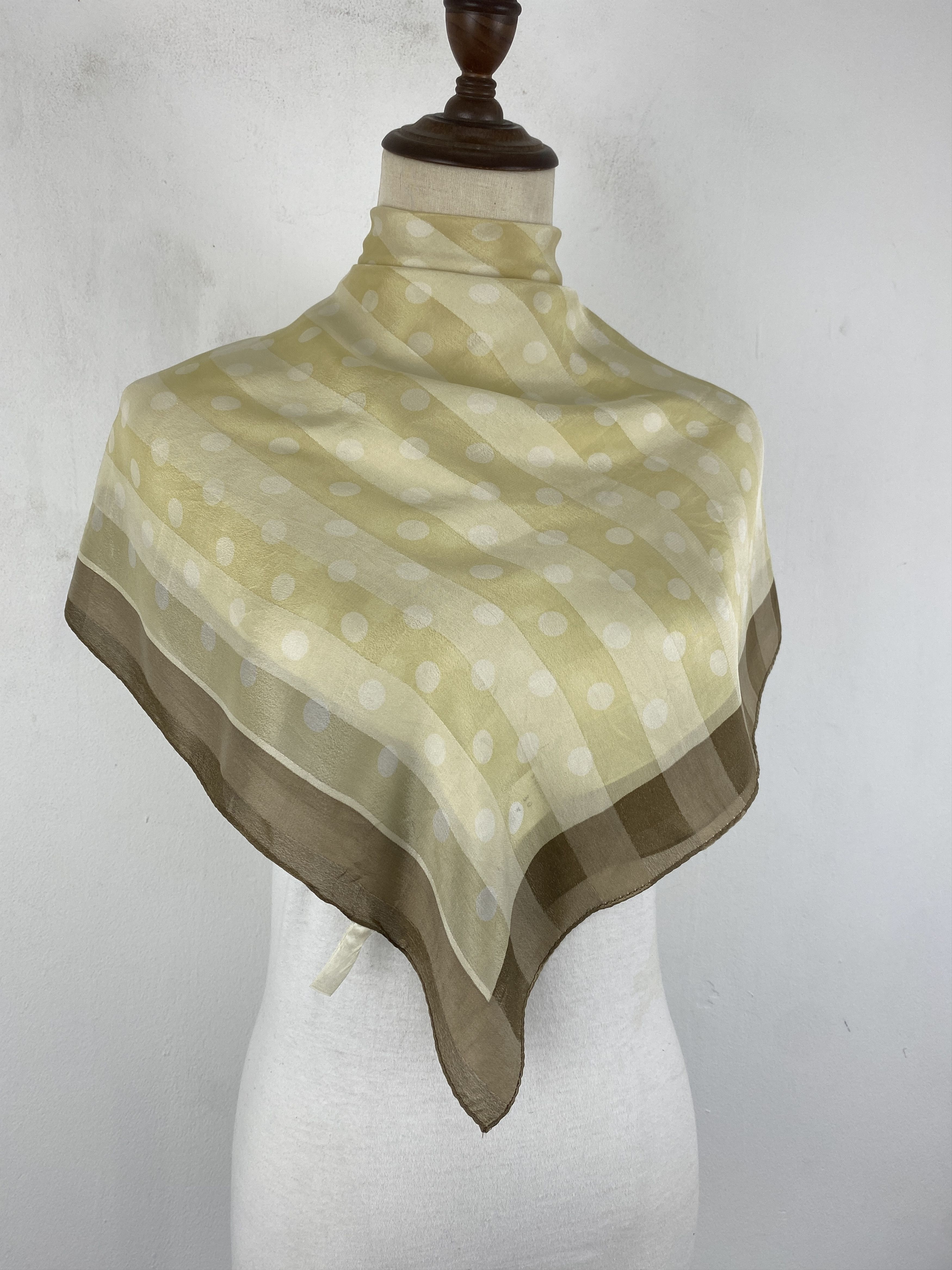 Japanese Brand Polkadot Silk Scarf Shawl Babushka head Scarf SN0055 Size ONE SIZE - 2 Thumbnail