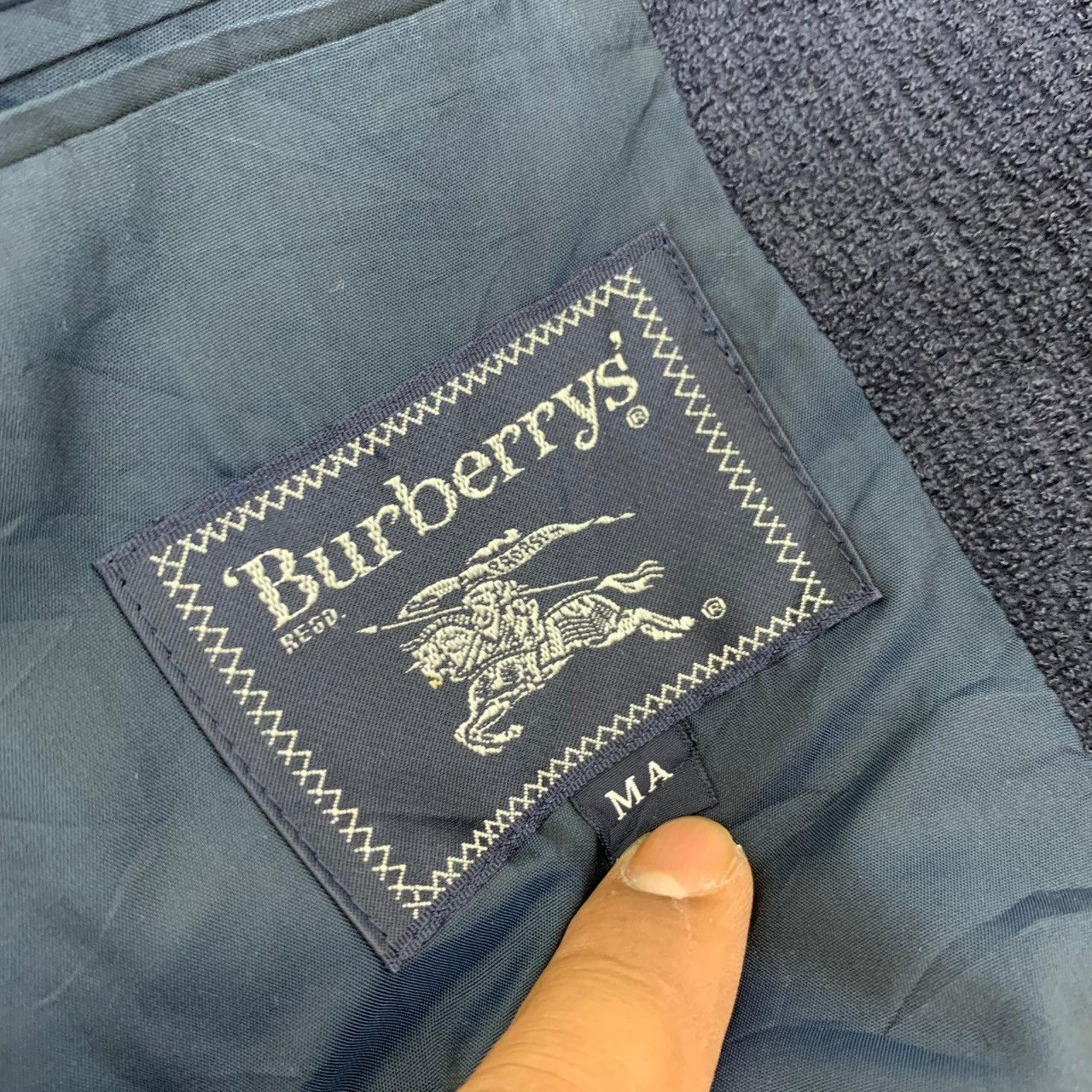 Burberry Vintage Burberrys Yacht Club Corduroy Blazer Navy Blue Size 40S - 13 Thumbnail