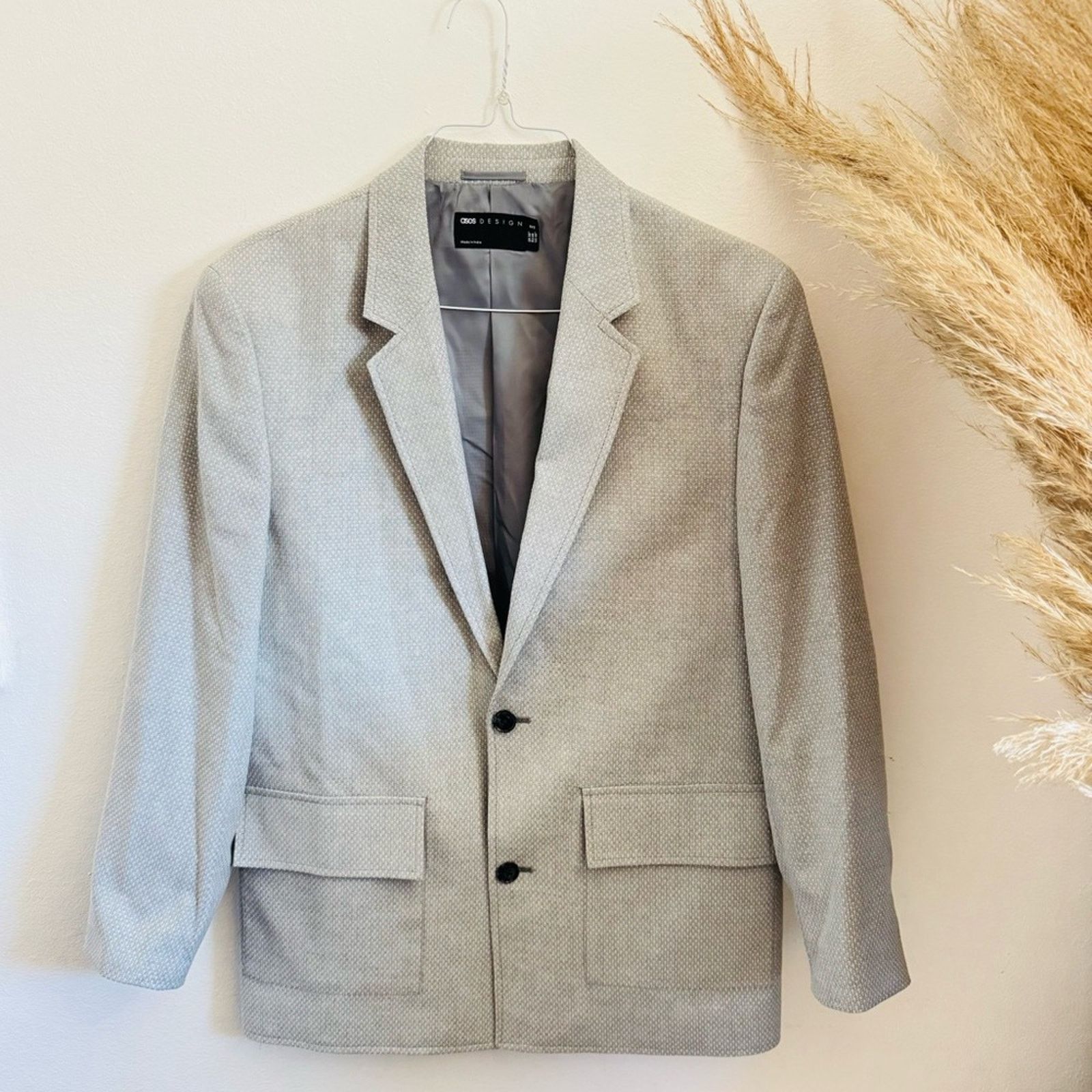 Asos ASOS Grey Gray White Linen Boxy Button Blazer Sport Coat 38 Size 38R - 2 Thumbnail