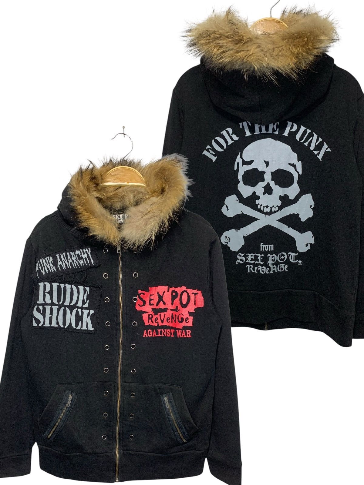 ジャケット・アウター Sexpot revenge fur coat mods coat emo Sex Pot Revange PUNK ANARCHY AGAINTS WAR gothic fur hoodie