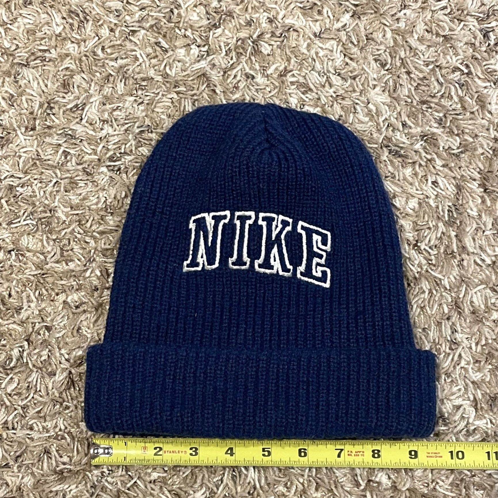 Nike VINTAGE Nike Knit Beanie Navy Blue Embroidered NIKE Spellout Winter Hat Mens One Size Blue Knit Cuffed Ribbed 90s Sports Casual Size ONE SIZE - 7 Thumbnail