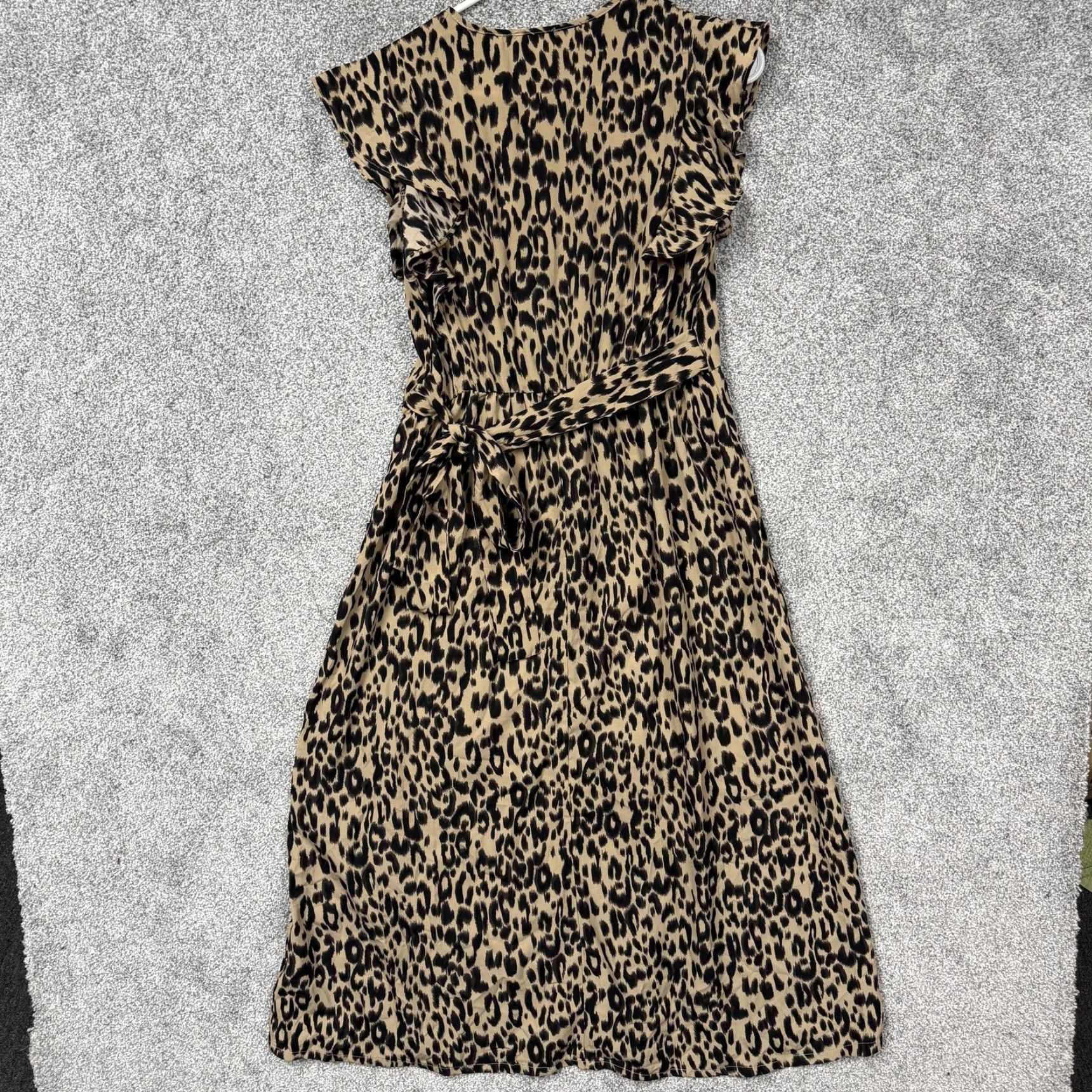 Vintage Sienna Sky Dress Medium Brown Leopard Fit & Flare Midi Flutter Sleeve Boho Shirt Size M / US 6-8 / IT 42-44 - 7 Thumbnail