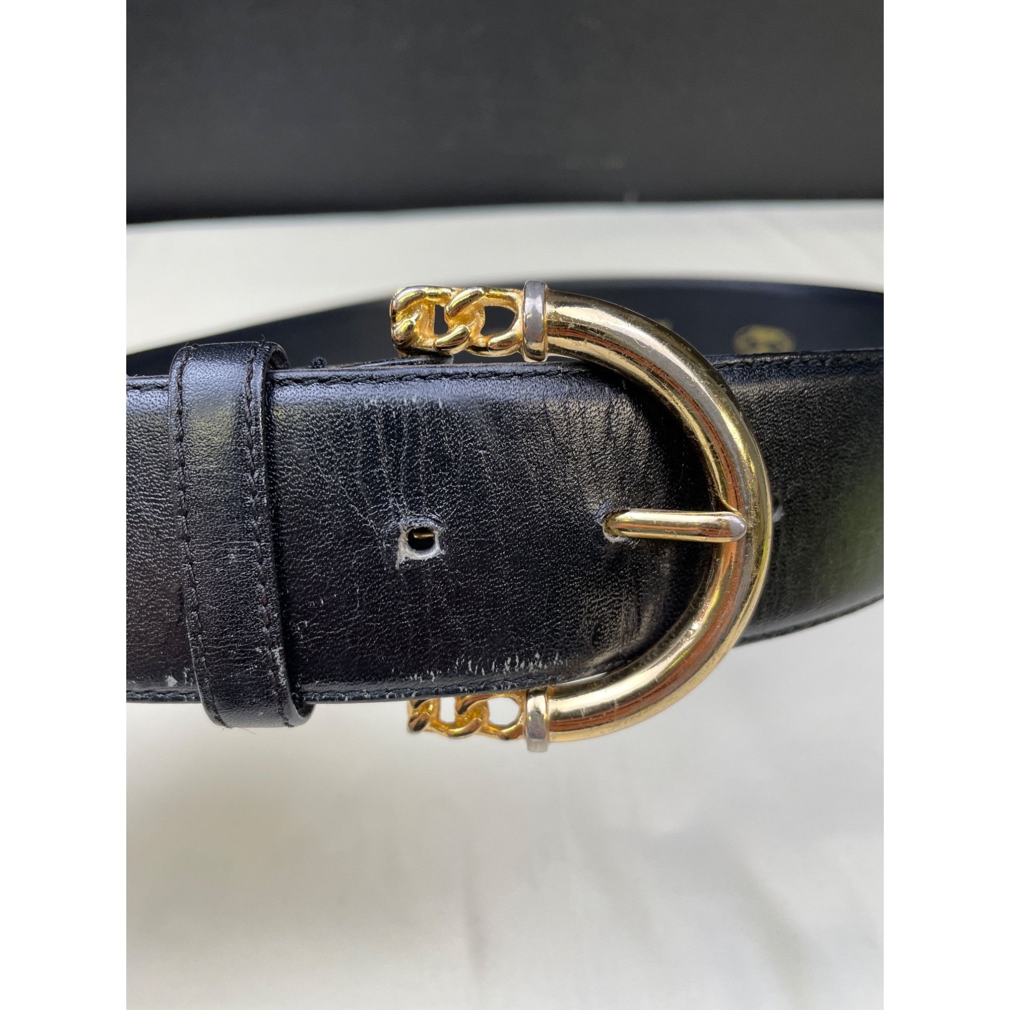 Charter Club Charter Club Women's Black Leather Belt with Gold Buckle Siz Size ONE SIZE - 2 Thumbnail