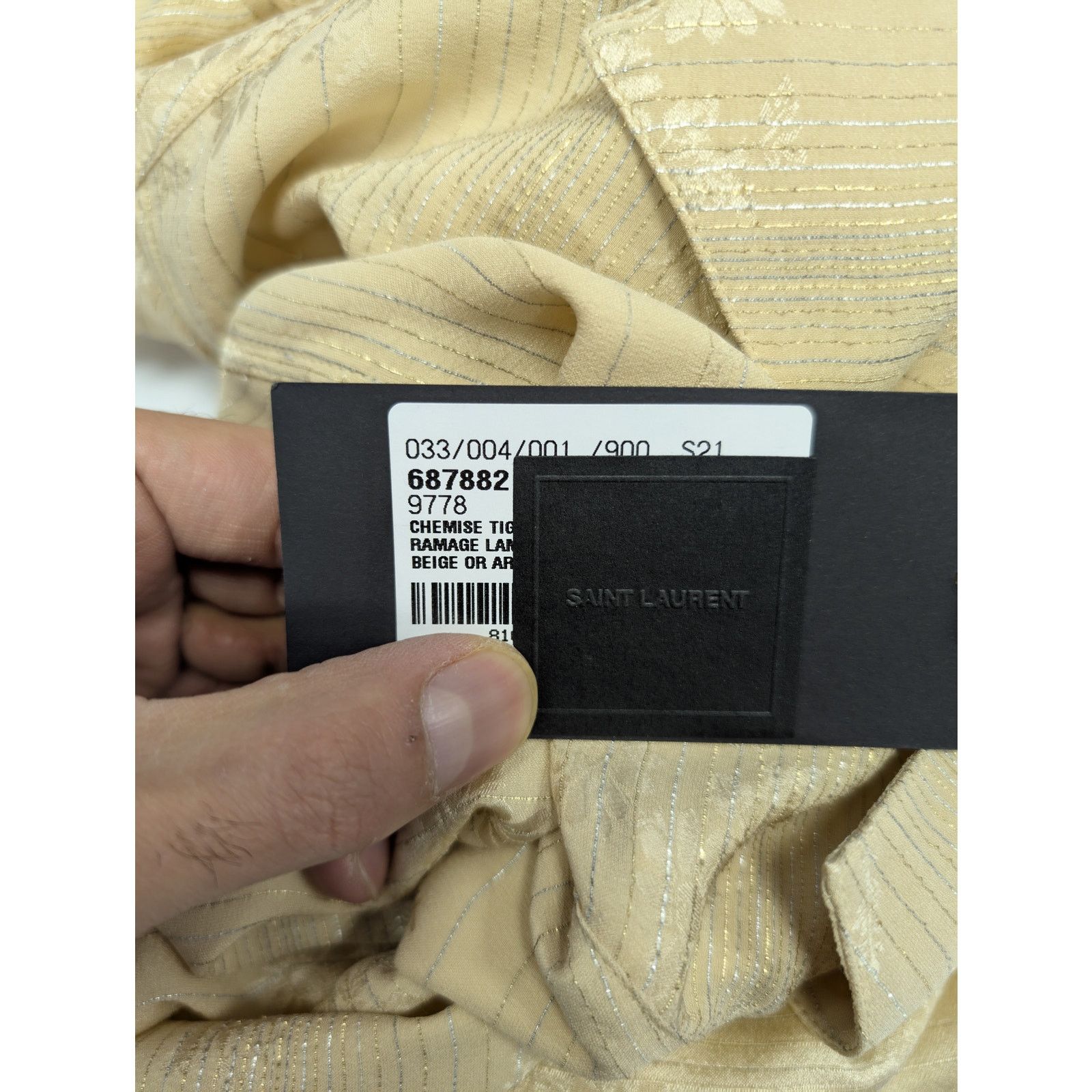 Saint Laurent Paris o1rshd1 Chemise Tight Fitted Ruffled Silk Shirt in Beige Size US S / EU 44-46 / 1 - 19 Thumbnail