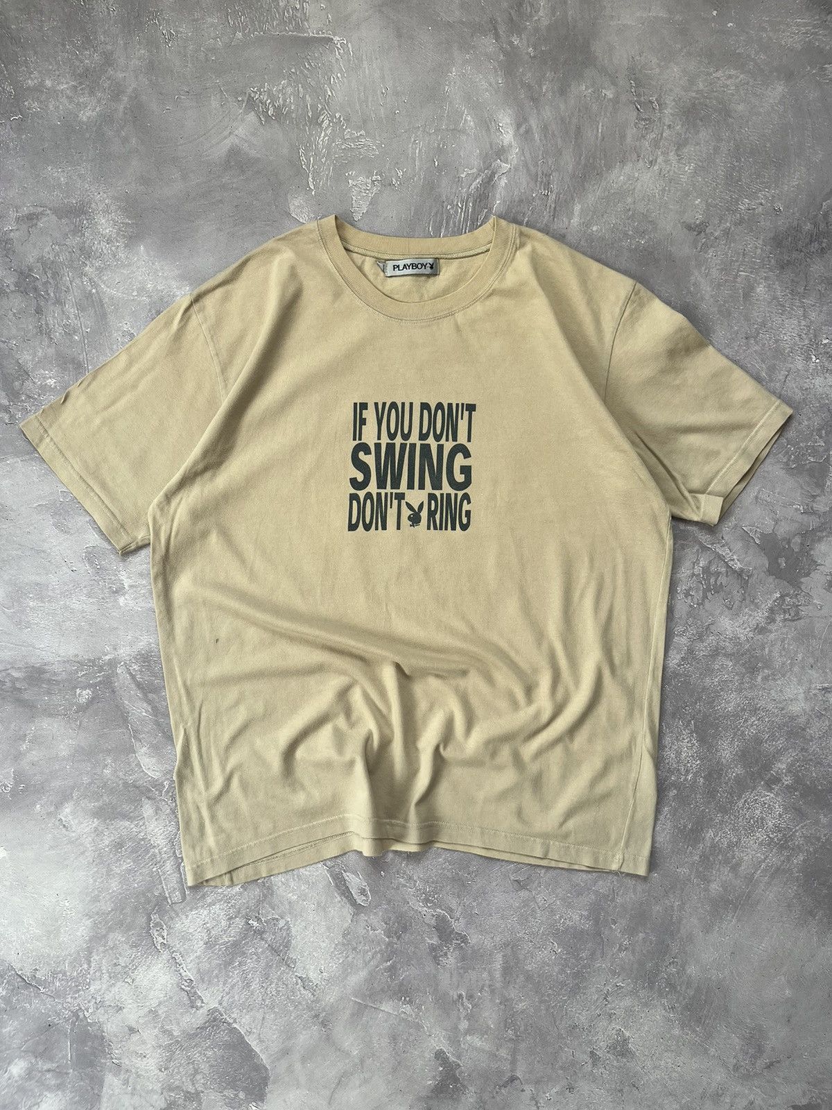 Playboy Playboy “ If You Don’t Swing Don’t Ring ” Beige T-Shirt Size US L / EU 52-54 / 3 - 1 Thumbnail
