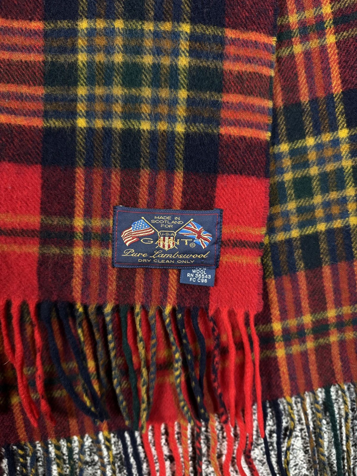 Gant GANT USA Red Tartan 100% Wool Scarf Fringe Print Vintage Size ONE SIZE - 4 Thumbnail