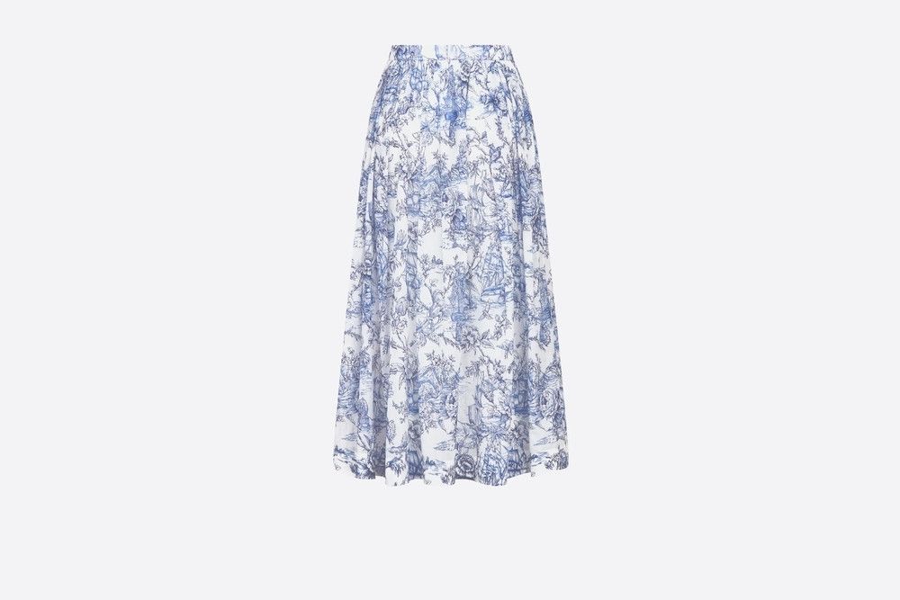 image of Dior O1W1Db10124 Flared Mid Length Skirt In Blue/white in Blue White, Women's (Size 27)