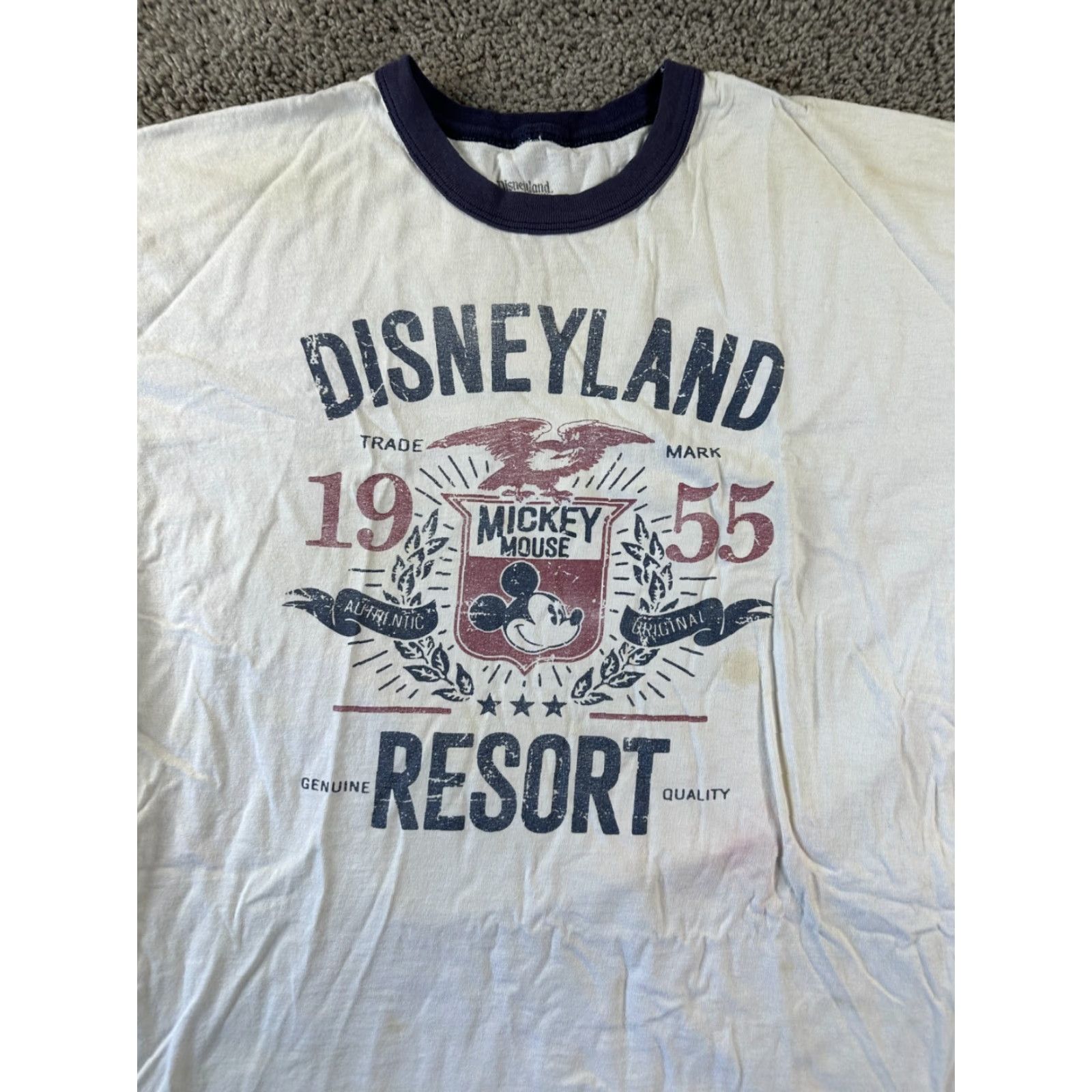 Disney Disney Shirt Mens Large White Blue Ringer Mickey Dinseyland Theme Park FLAW Size US L / EU 52-54 / 3 - 3 Thumbnail