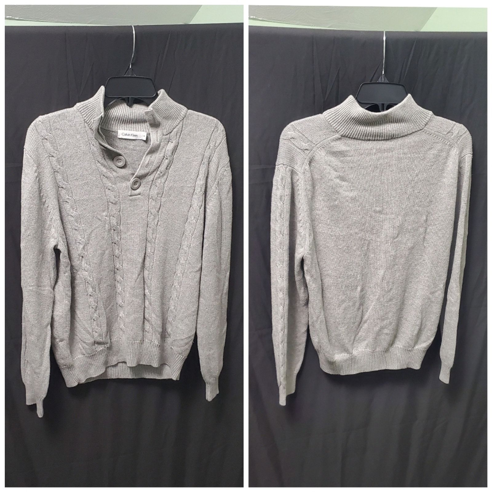 Calvin Klein Calvin Klein Nautical Gray Cotton Cable Knit Accent Sweater Size US M / EU 48-50 / 2 - 2 Thumbnail