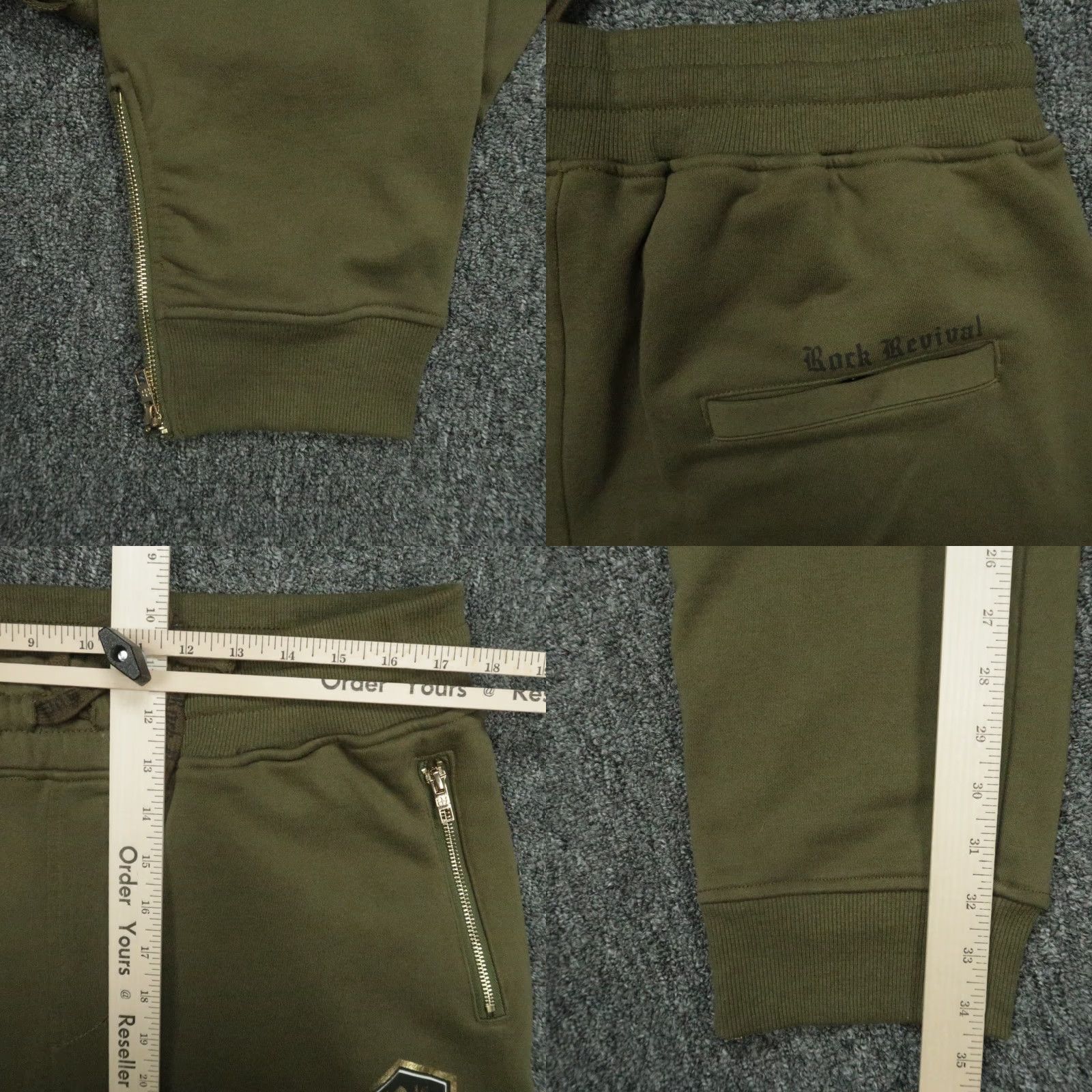 Vintage Rock Revival Pants Men L Green Jogger Sweat Distressed Athletic Zip Pocket Pockets 34 In Inseam Size US 33 - 8 Thumbnail