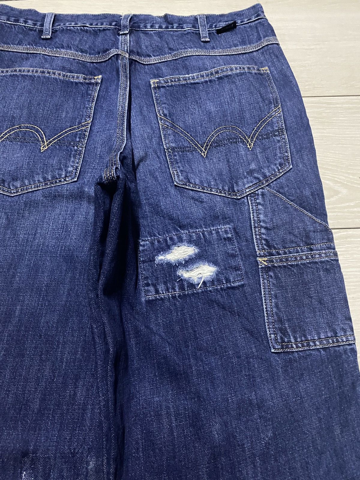 Japanese Brand Vintage Edwin Blue Wash Patches Distressed Super Baggy Jeans Size US 31 - 9 Thumbnail