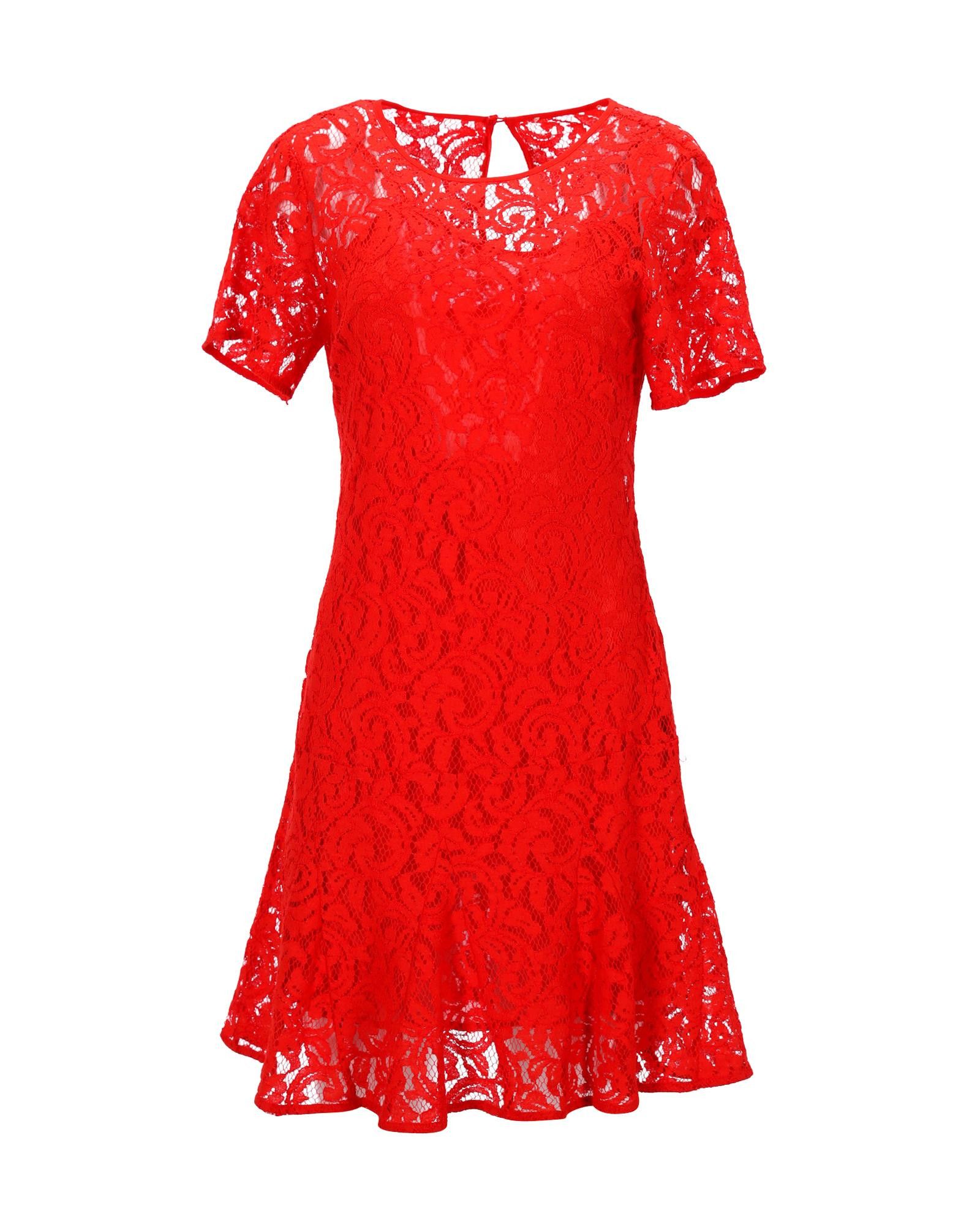 image of Michael Kors Red Viscose Lace Short Sleeve Mini Dress, Women's (Size XS)