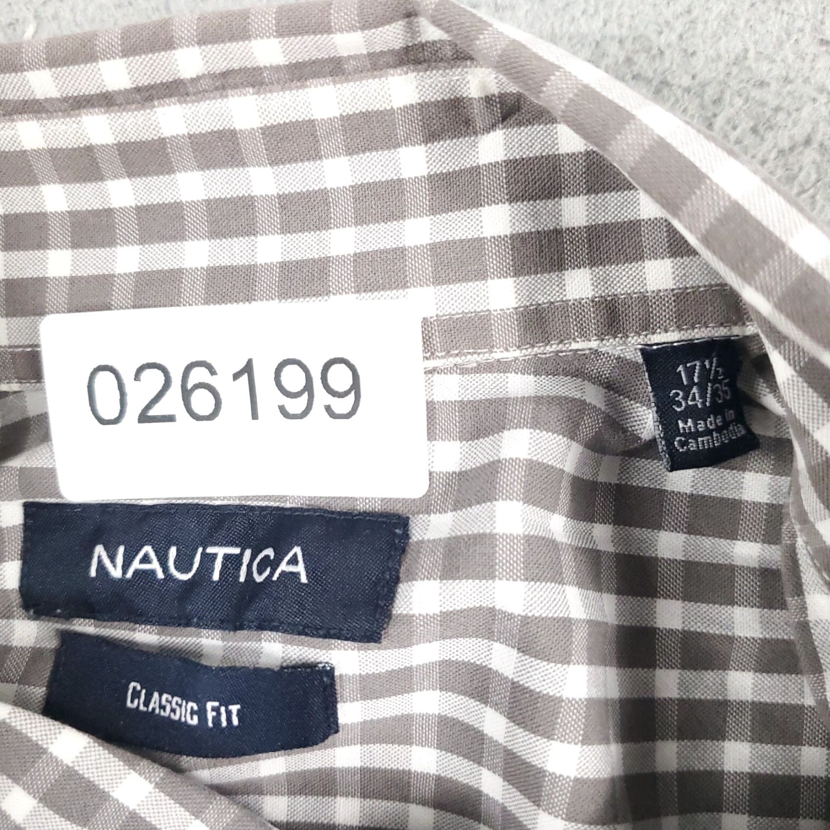 Nautica Nautica Dress Shirt Mens 17.5 Beige Check Long Sleeve Button Up Size 17.5 Adult Regular Mens Size 46R - 7 Thumbnail