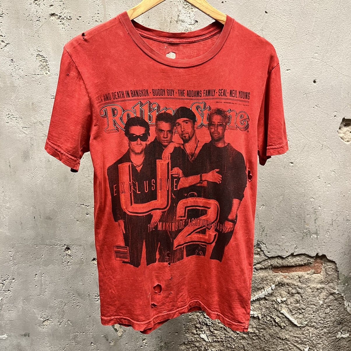Vintage Vintage Y2K U2 Rolling Stone Thrashed Fitted T-Shirt Small S Size S / US 4 / IT 40 - 1 Thumbnail