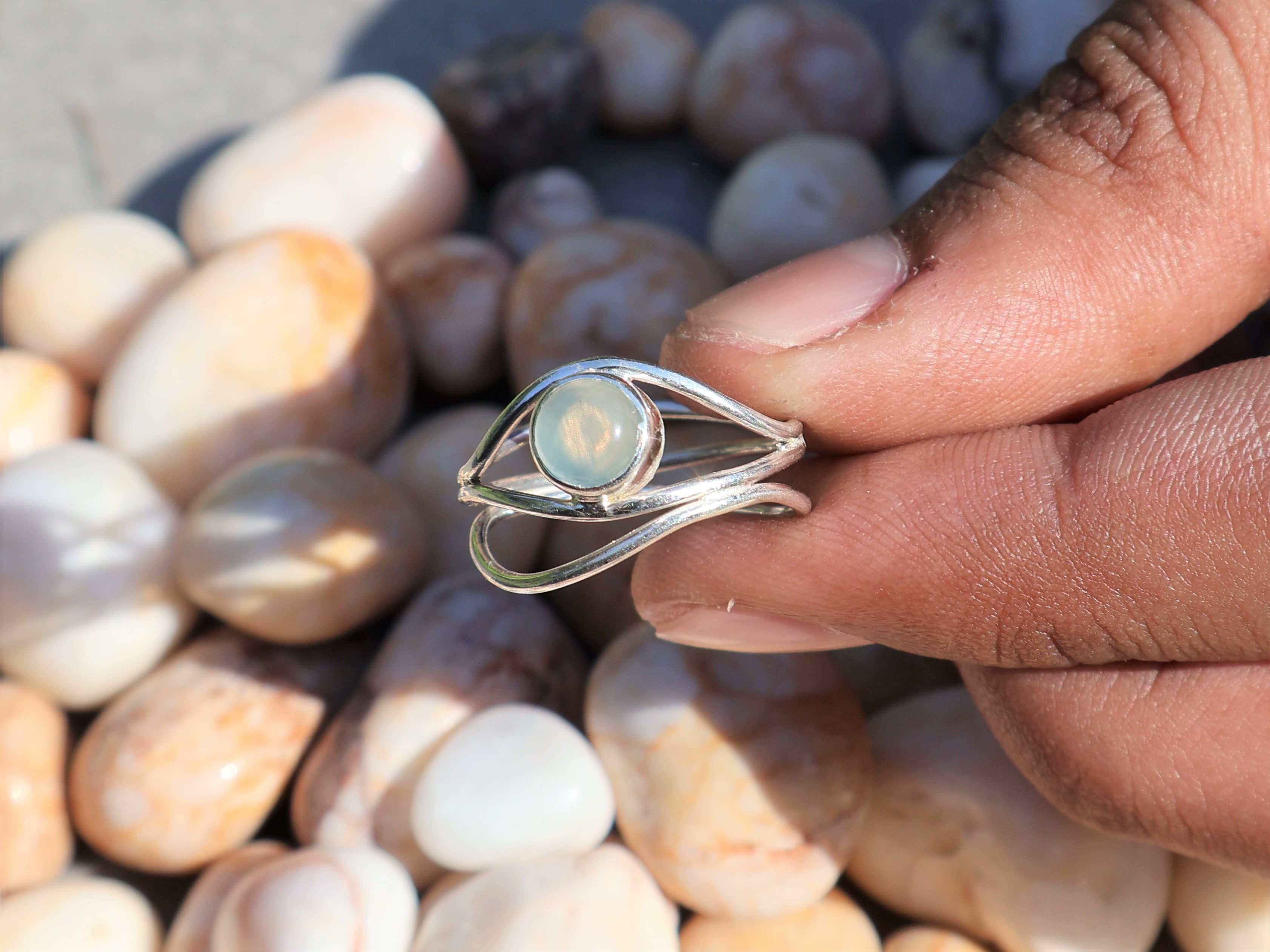 Handmade Aqua Chalcedony Ring, Sterling Silver Handmade Women Ring, Size ONE SIZE - 4 Thumbnail