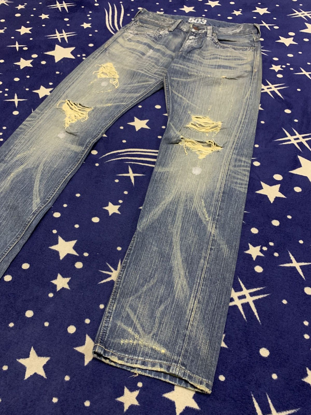 Edwin Vtg EDWIN Blue Trip 503 Distressed Painted Jeans Size US 32 / EU 48 - 3 Thumbnail