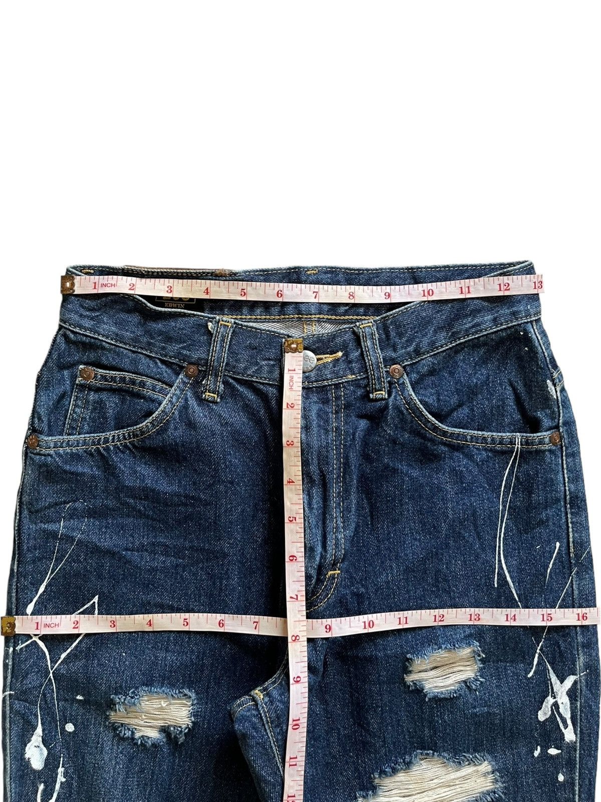 Edwin × Lee Vintage Japanese Lee Sanforized Splatter Ripped Flare Jeans Size 26" / US 2 / IT 38 - 12 Thumbnail