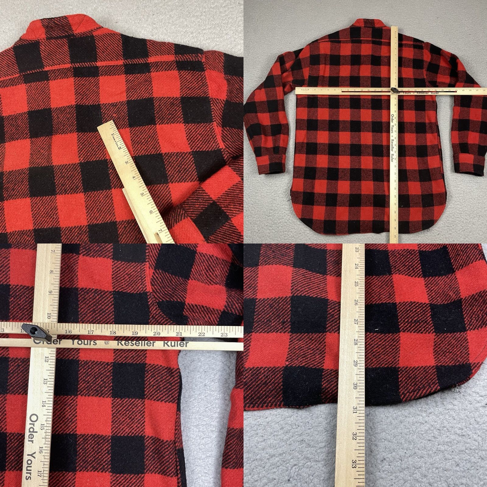 Sears VINTAGE Sears Shirt Men M Red Flannel Button-Up 1960s USA Wool Check Slim Regular M Size US M / EU 48-50 / 2 - 8 Thumbnail