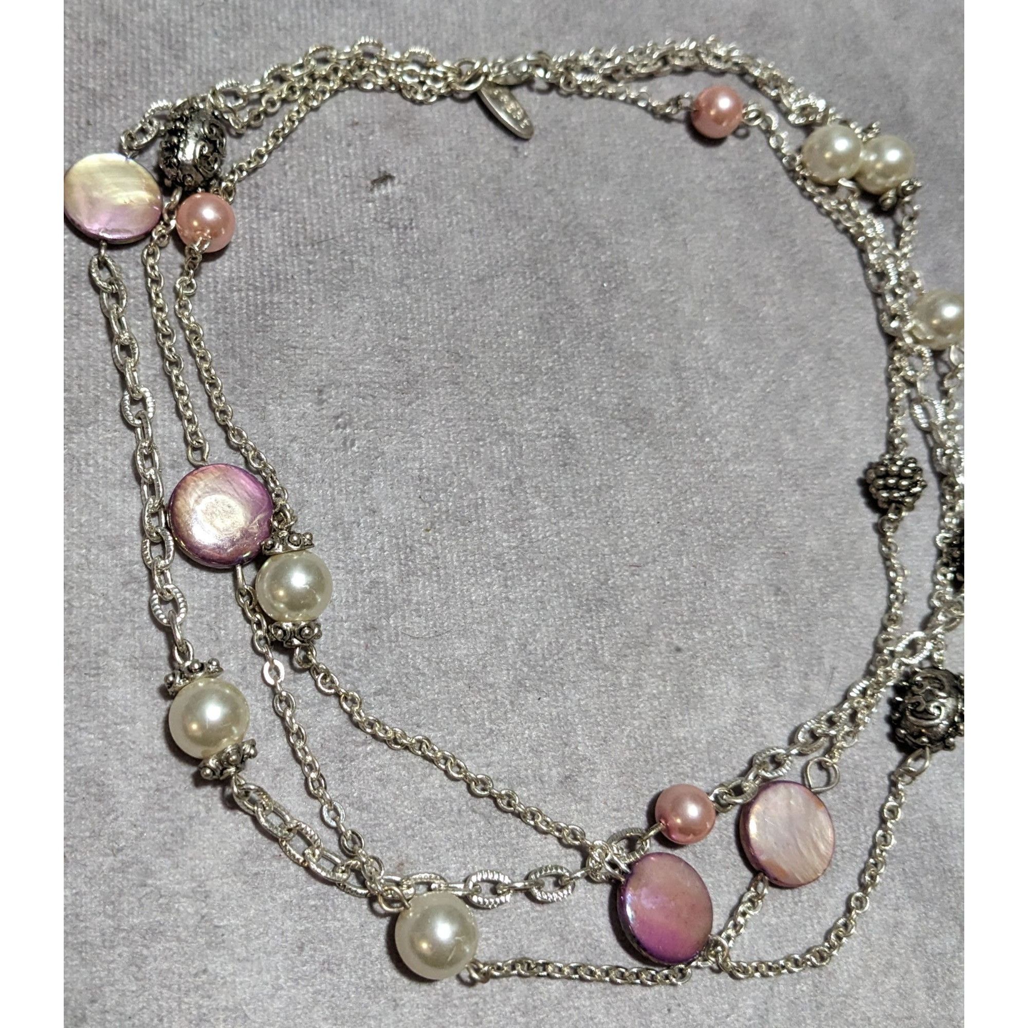 George George Silver Necklace With Pink & White Beads Size ONE SIZE - 13 Thumbnail