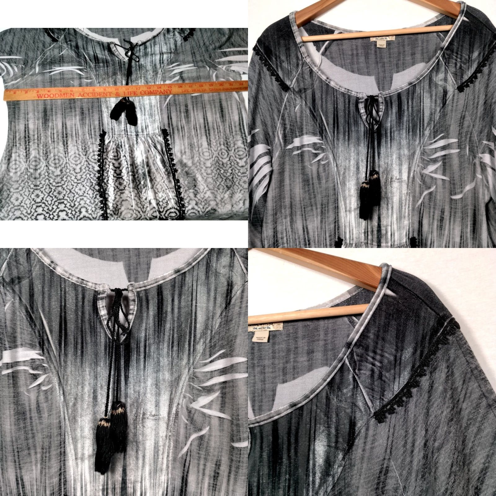 Vintage One World Shirt Top Pullover Gray Velour Witchy Dark Fairy Goth Boho Hippie Size S / US 4 / IT 40 - 8 Thumbnail