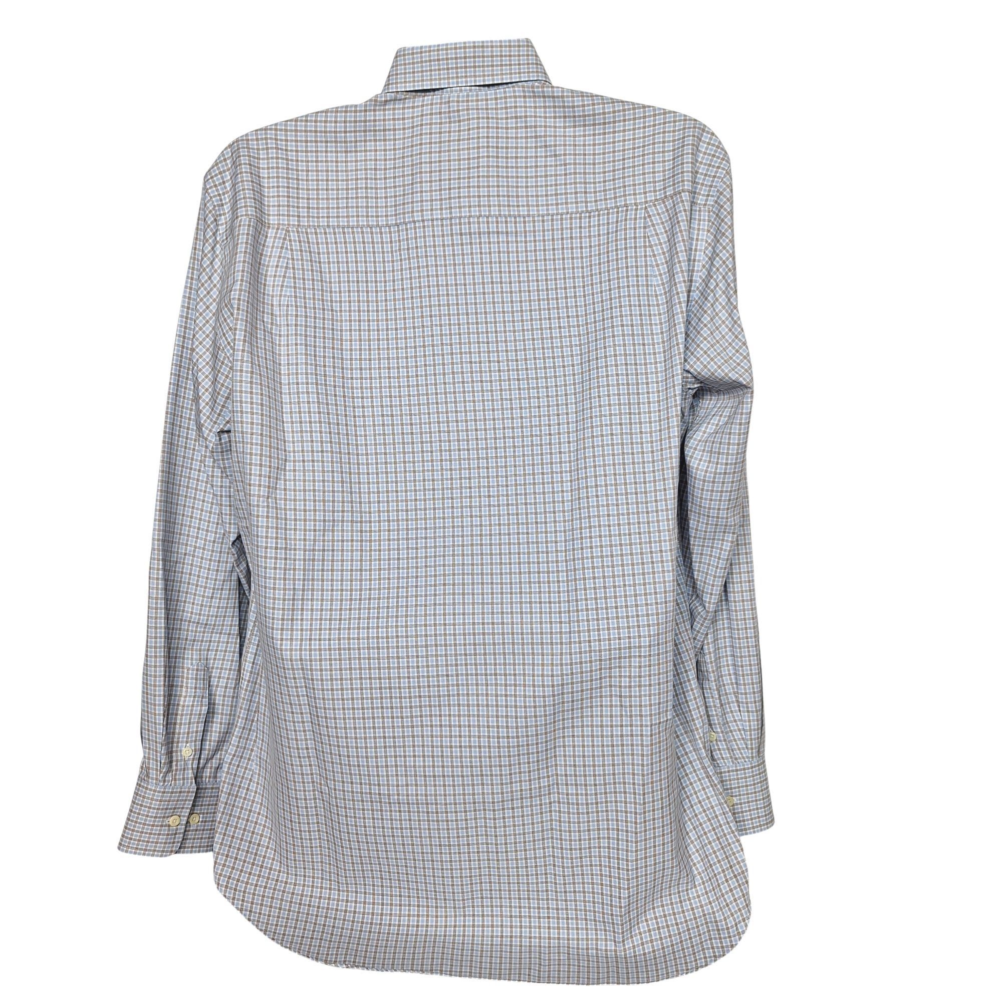 David Donahue David Donahue Dress Shirt 16 34/35 Mens Blue Brown Plaid Cot Size US L / EU 52-54 / 3 - 3 Thumbnail