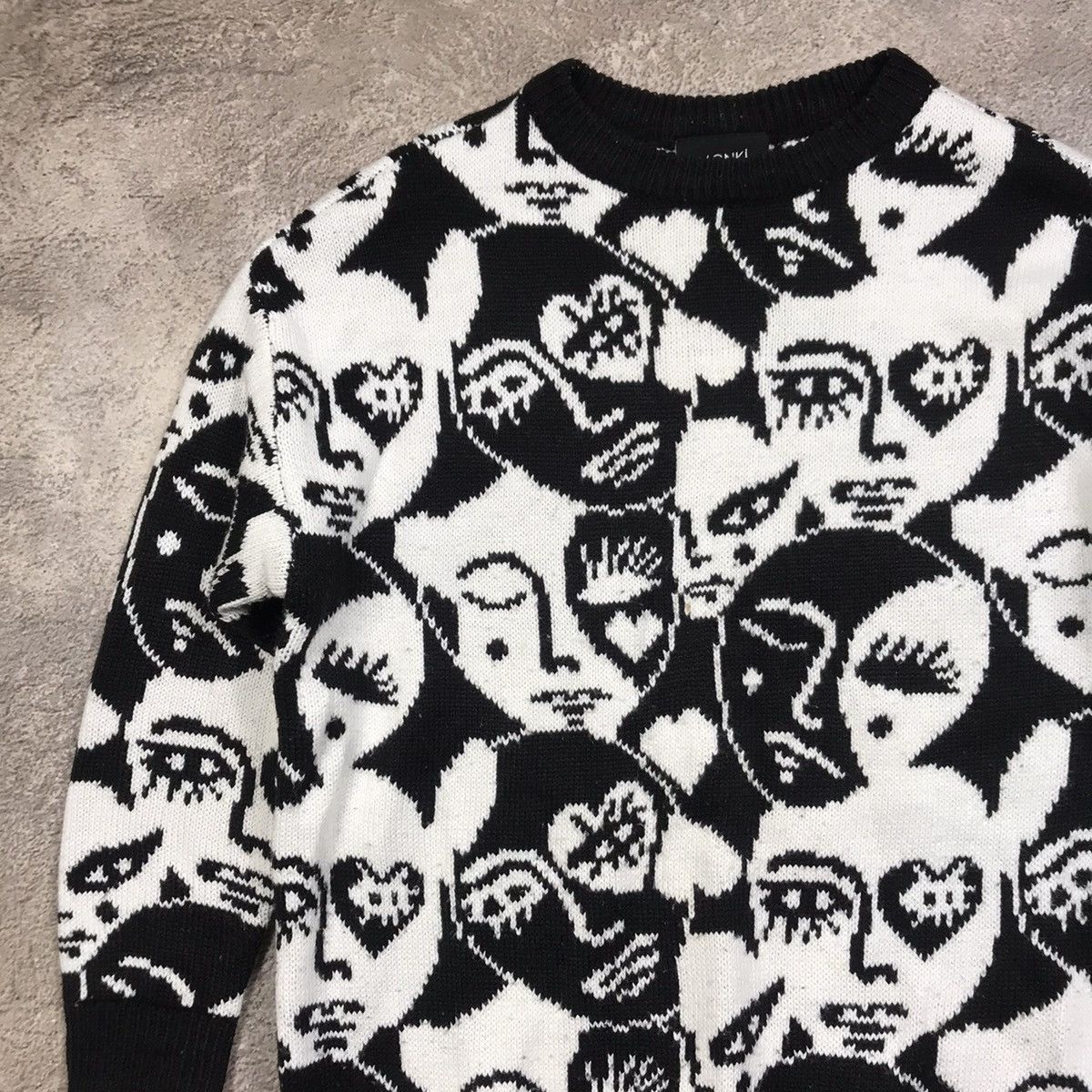 Vintage Vintage 90s Y2K Abstract Faces All Over Print Sweater Punk M Size M / US 6-8 / IT 42-44 - 2 Thumbnail