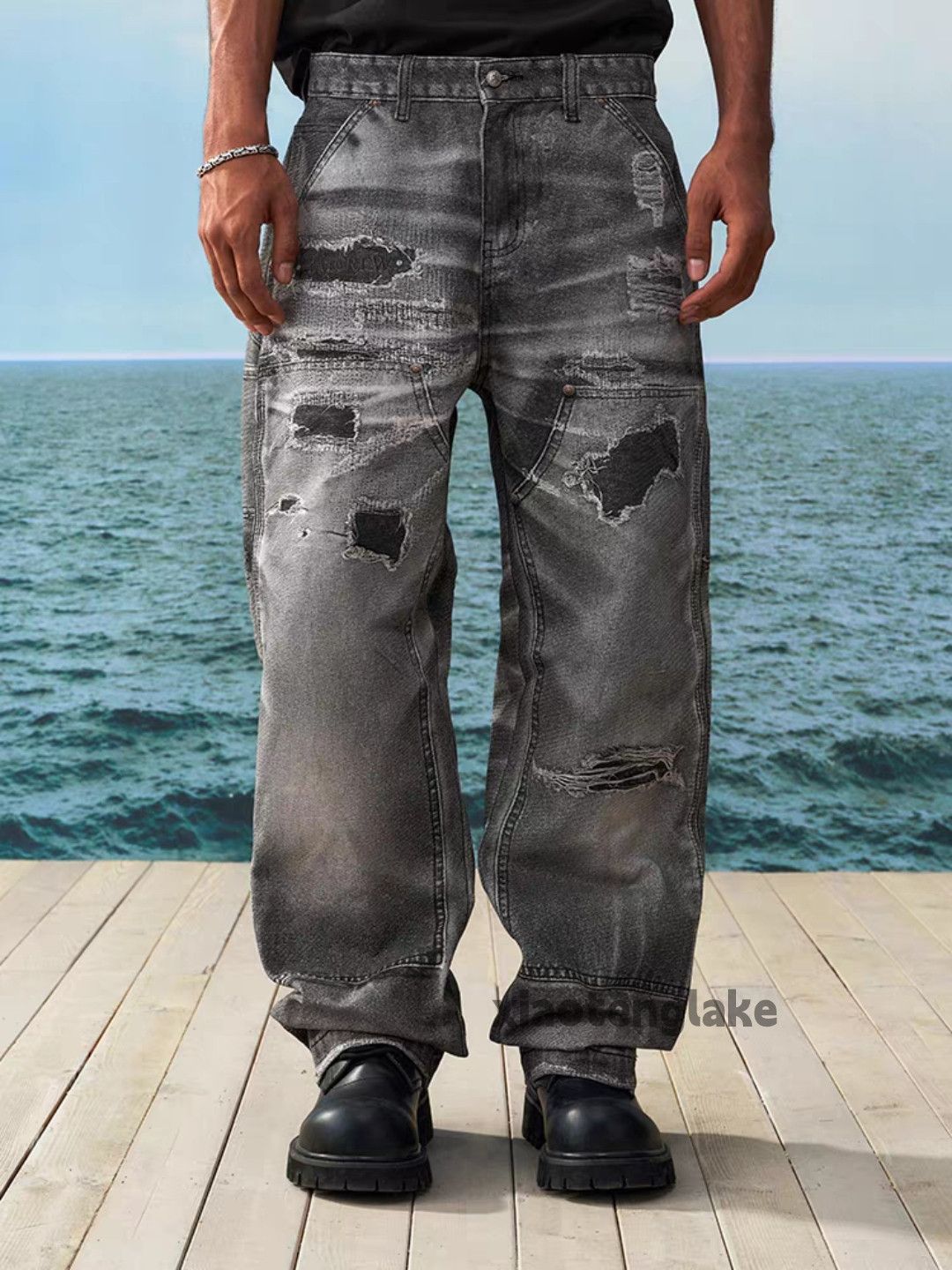 Jean × Vintage Unisex washed retro y2k hiphop digital damaged jeans Size US 32 / EU 48 - 6 Thumbnail