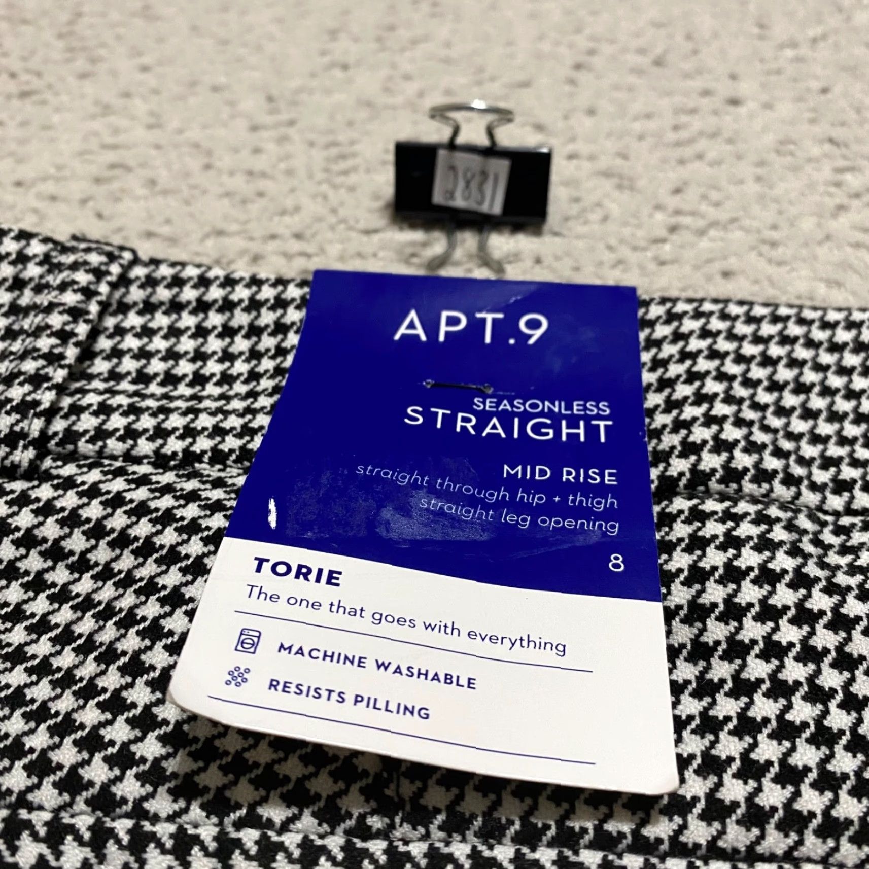 Apt. 9 NWT Apt 9 Womens Pants Black Plaid Houndstooth Torie Straight Mid Rise NWT 성 Size 30" / US 8 / IT 44 - 4 Thumbnail