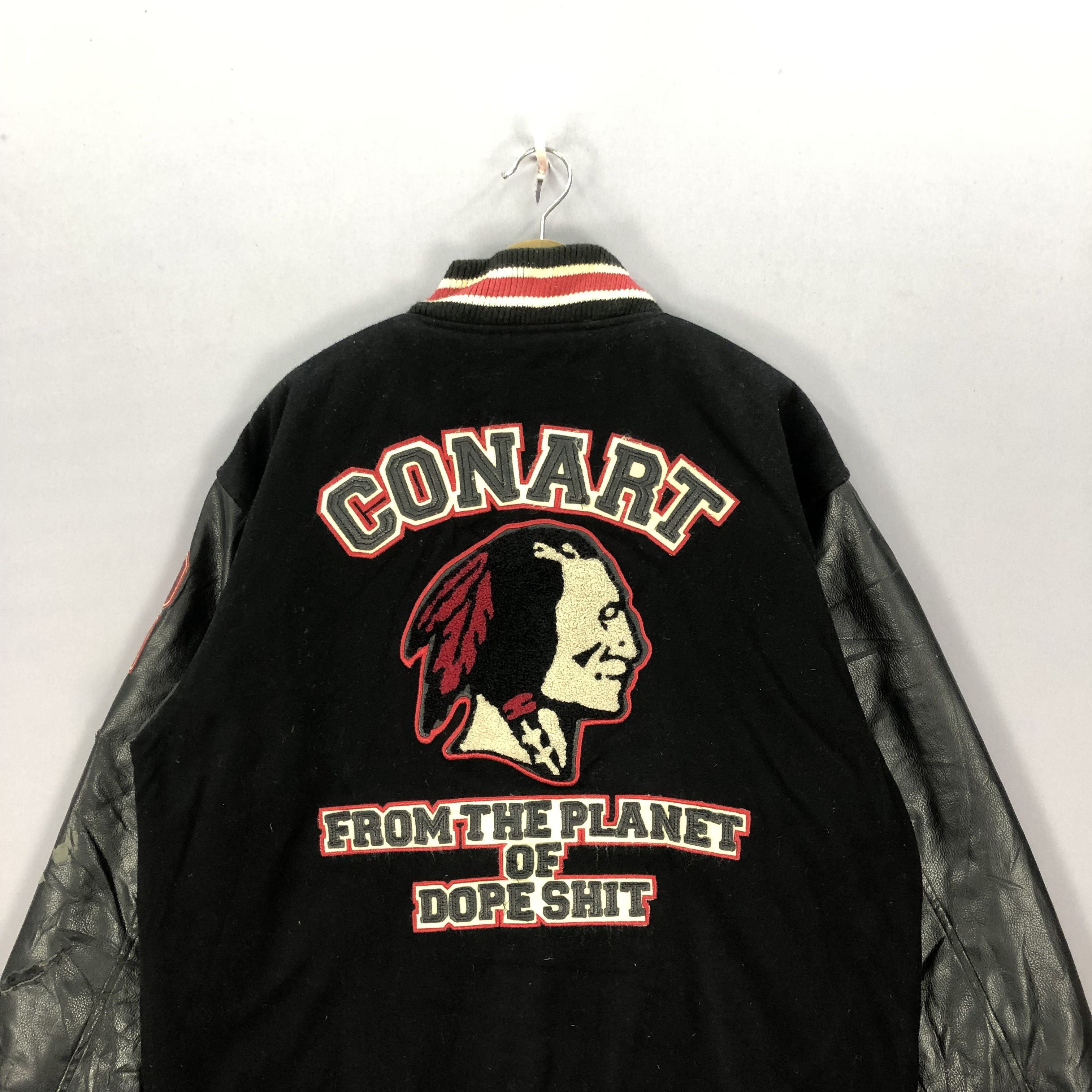 Vintage Vintage 90s Conart Varsity Leather Wool Jacket Native Indian Size US L / EU 52-54 / 3 - 3 Thumbnail