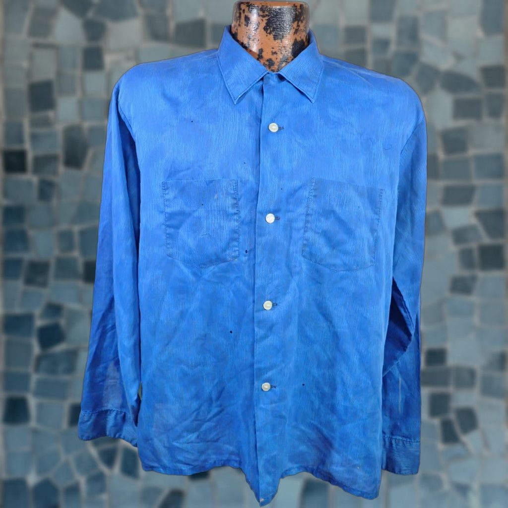 Van Heusen Van Heusen Vintage Shirt - Rockabilly Loop Collar Button-Front Short/Long Sleeve Mens Large Blue Black 1950s 60s United States Chest 48 in Size US L / EU 52-54 / 3 - 1 Thumbnail