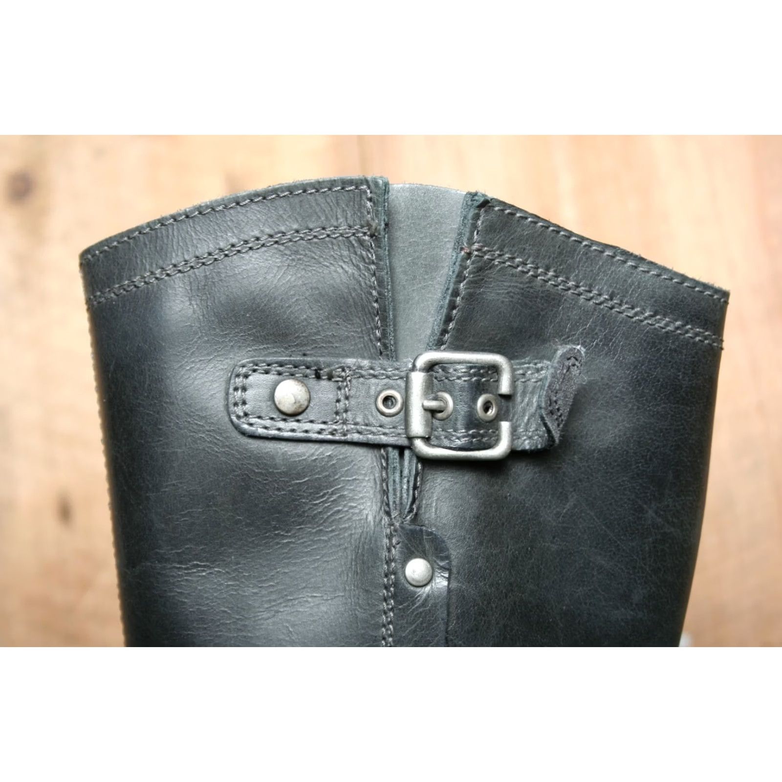 Vintage ERIC MICHAEL Montana Black Leather Studded Buckle Strap Boots EU 37 US 7 Women Riding Boot Knee High Chain Strap Zip Size US 7 / IT 37 - 7 Thumbnail