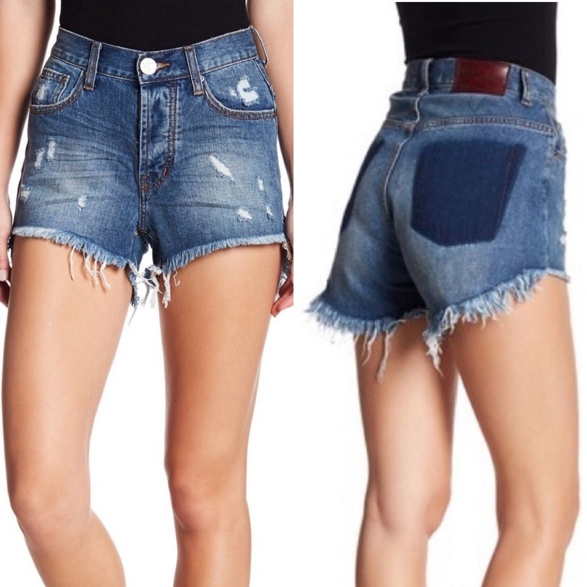 One Teaspoon NEW ONE TEASPOON Hawks Blue Raw Hem Denim Cutoffs Jean Short Size 24" / US 00 / IT 34 - 1 Thumbnail