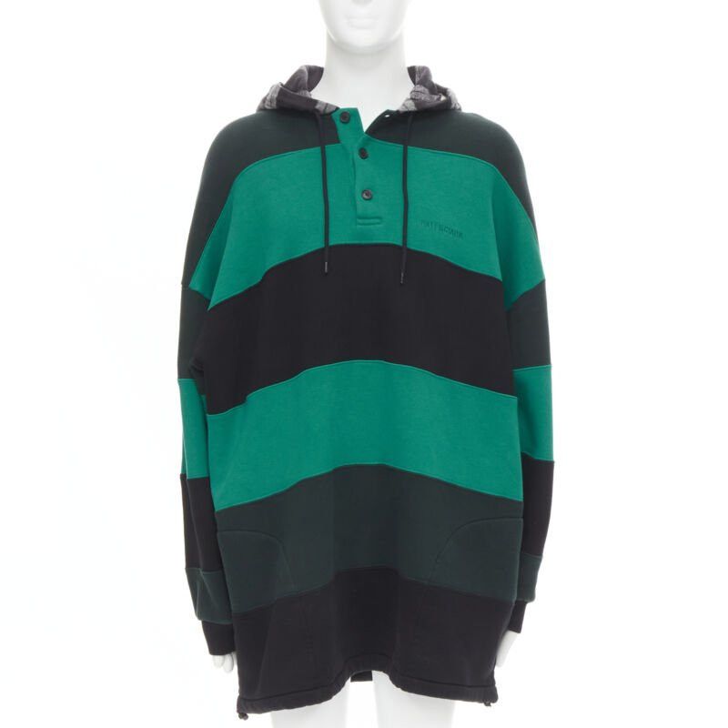 Balenciaga new BALENCIAGA Demna green black striped patchwork checked hoodie sweater M Size US M / EU 48-50 / 2 - 1 Thumbnail