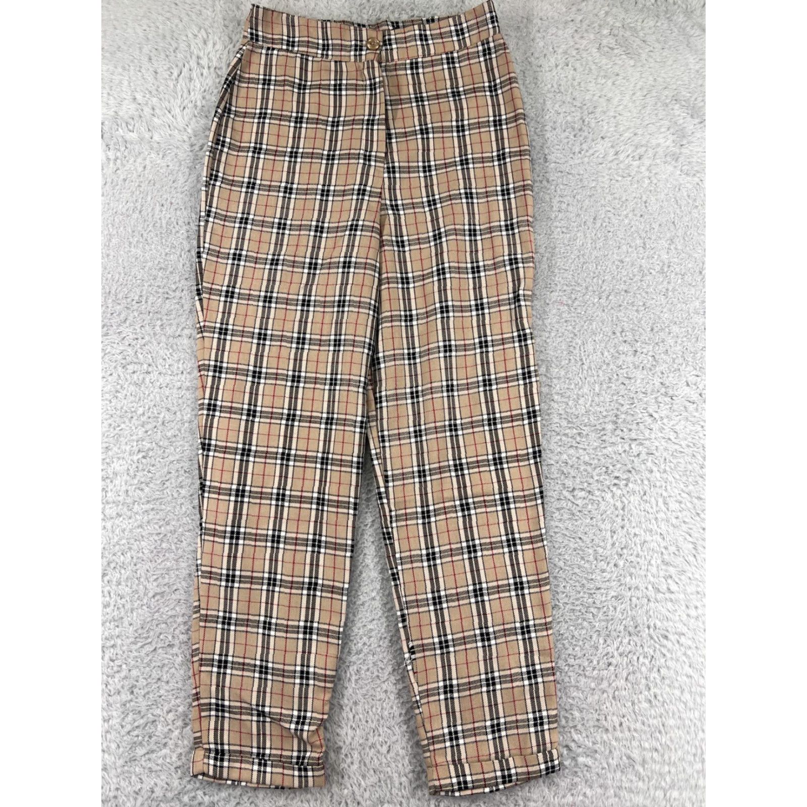 Nasty Gal Nasty Gal Pants Womens 6 Beige Plaid Polyester Blend Zip Fly Casual Wear Size 28" / US 6 / IT 42 - 2 Thumbnail
