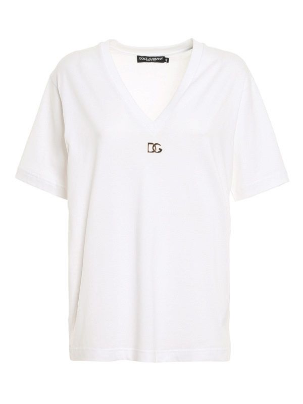 Dolce & Gabbana o1y0925 V-neck Short Sleeves T-Shirt in White Size XS / US 0-2 / IT 36-38 - 1 Thumbnail