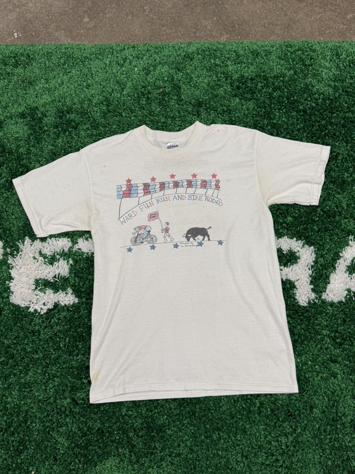 Vintage Gildan Heavyweight Cowboy Rodeo Tee White