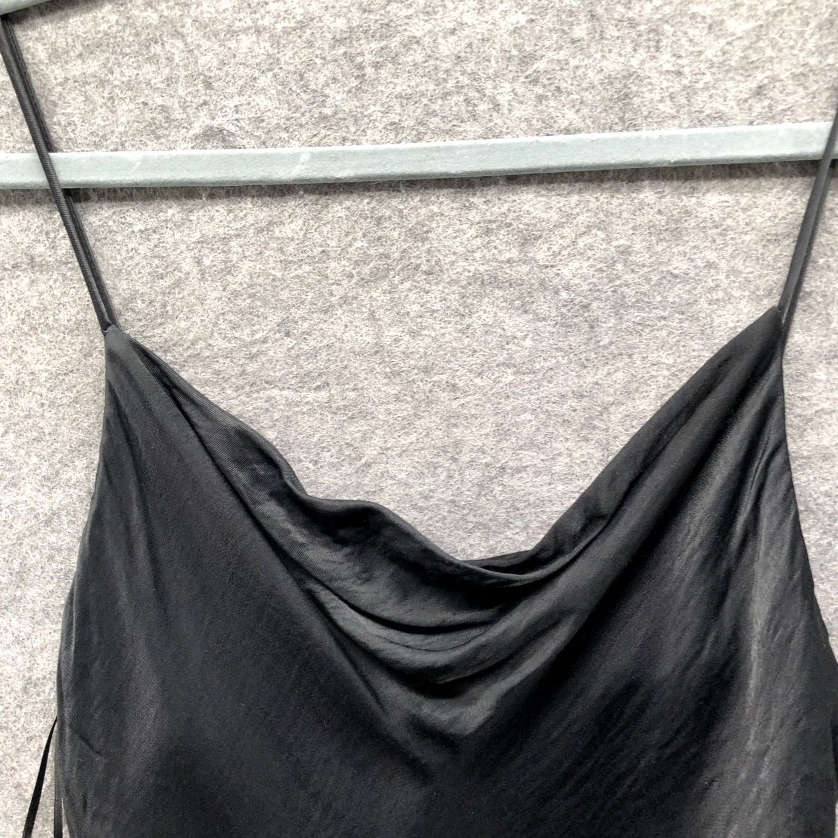 Zara Zara Satin Cropped Cami Slip Top Womens S Black Cowl Neck Button Back Adjustable Spaghetti Straps Size S / US 4 / IT 40 - 4 Thumbnail