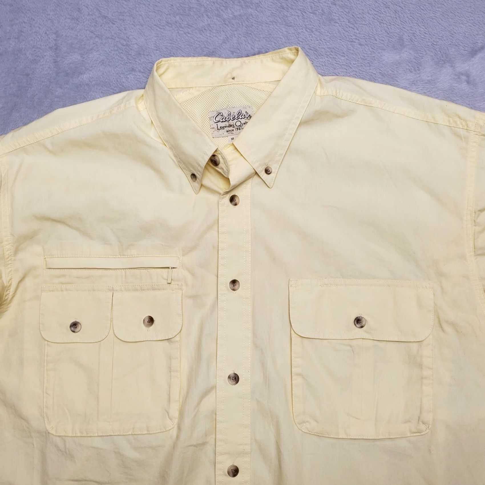 Vintage Cabela's Shirt Mens XL Yellow Vented Short Sleeve Outdoor Fishing Hike Button-Up Casual Canvas Cotton UV Pockets Solid Size US XL / EU 56 / 4 - 3 Thumbnail