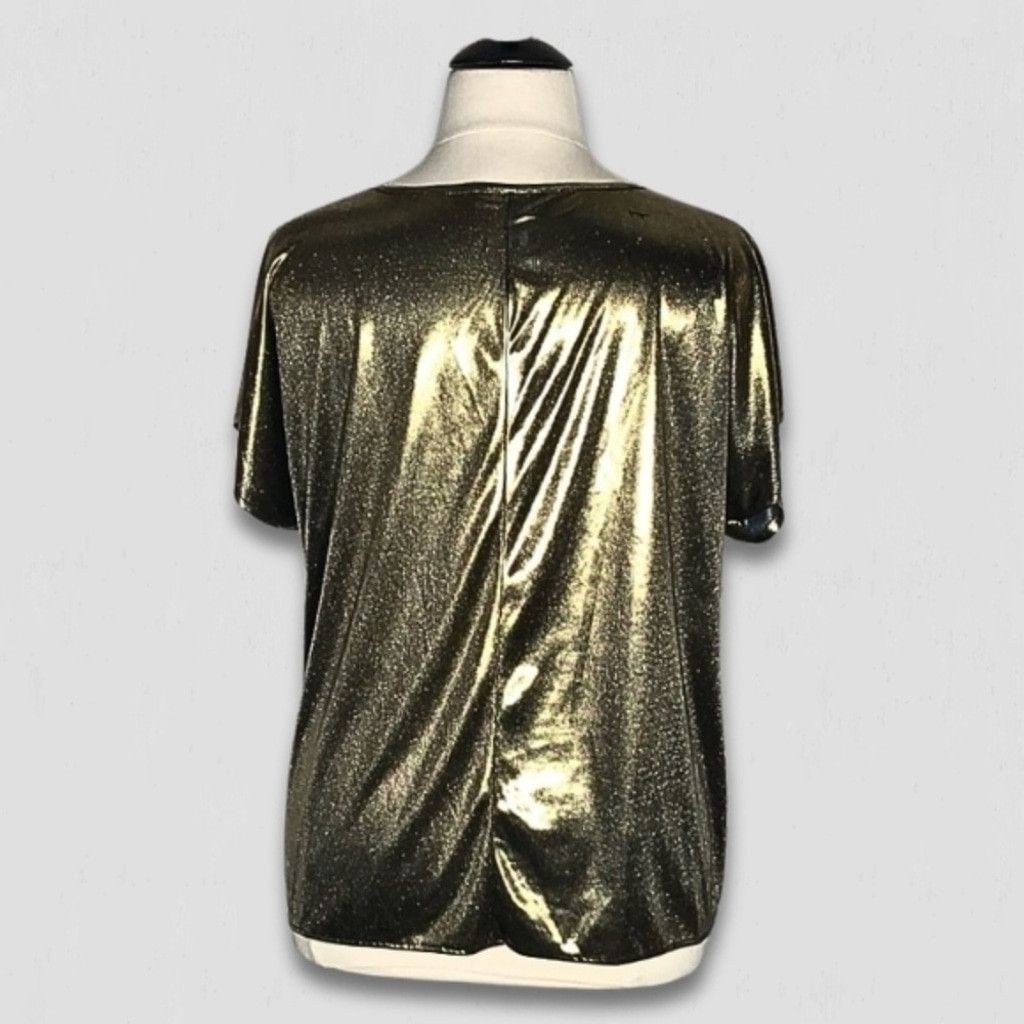 Vintage Blouse Lace Neckline Detail Metallic Shiny Stretch Gold XL Size XL / US 12-14 / IT 48-50 - 2 Thumbnail