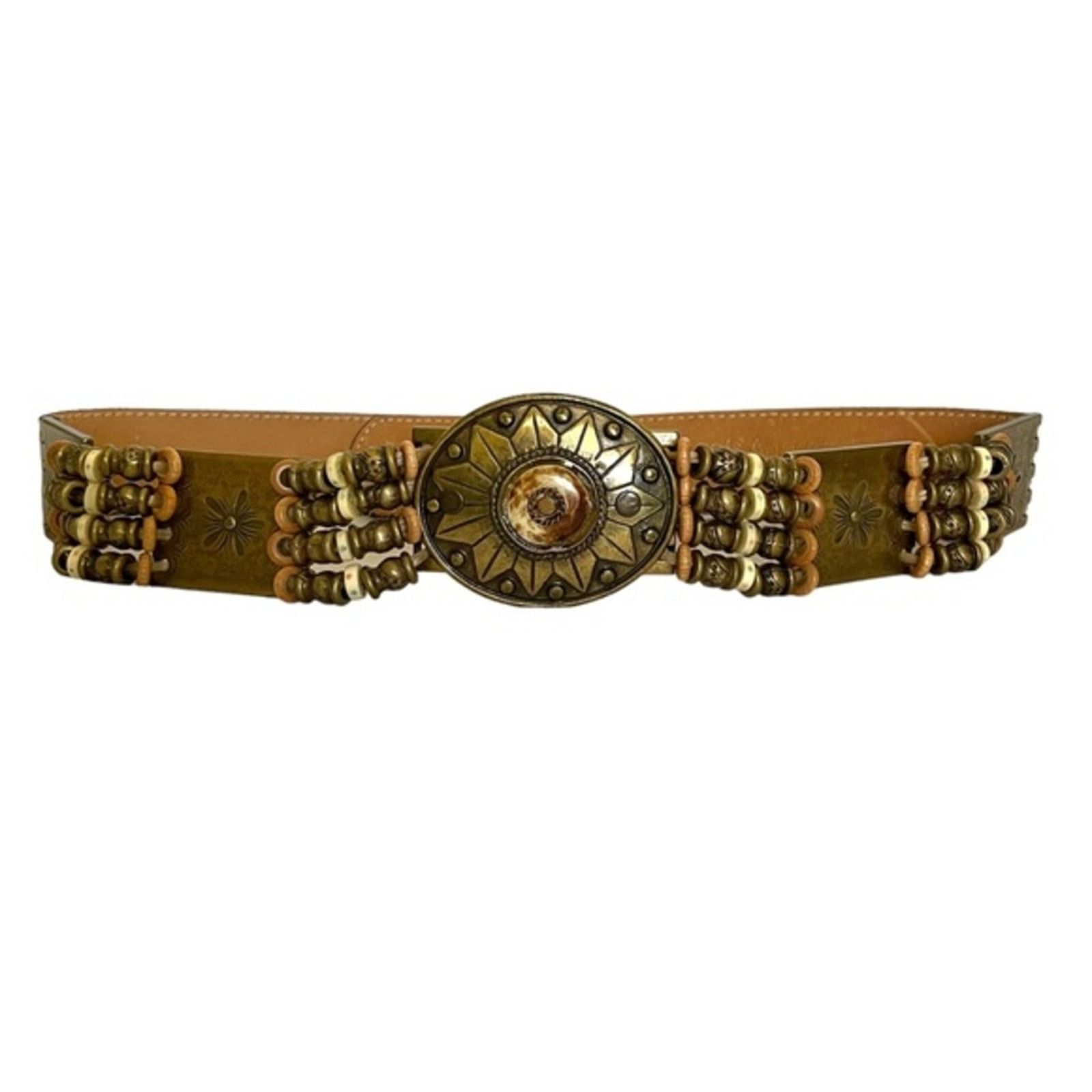 Other Streets Ahead Beaded Sun Brass Medallion Leather Belt Size ONE SIZE - 1 Thumbnail