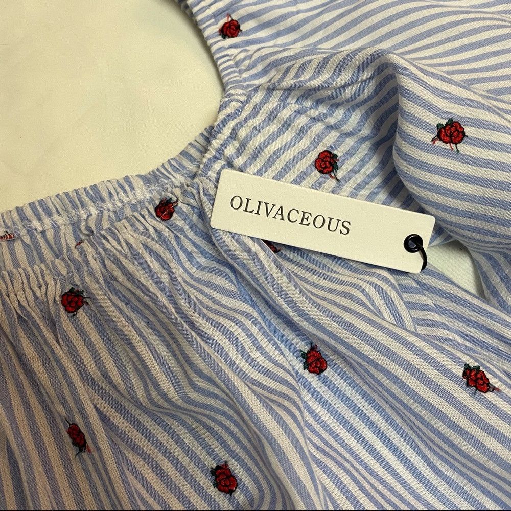 Other NWT New Olivaceous Off Shoulder Crop Top Striped Embroidere Size L / US 10 / IT 46 - 7 Thumbnail