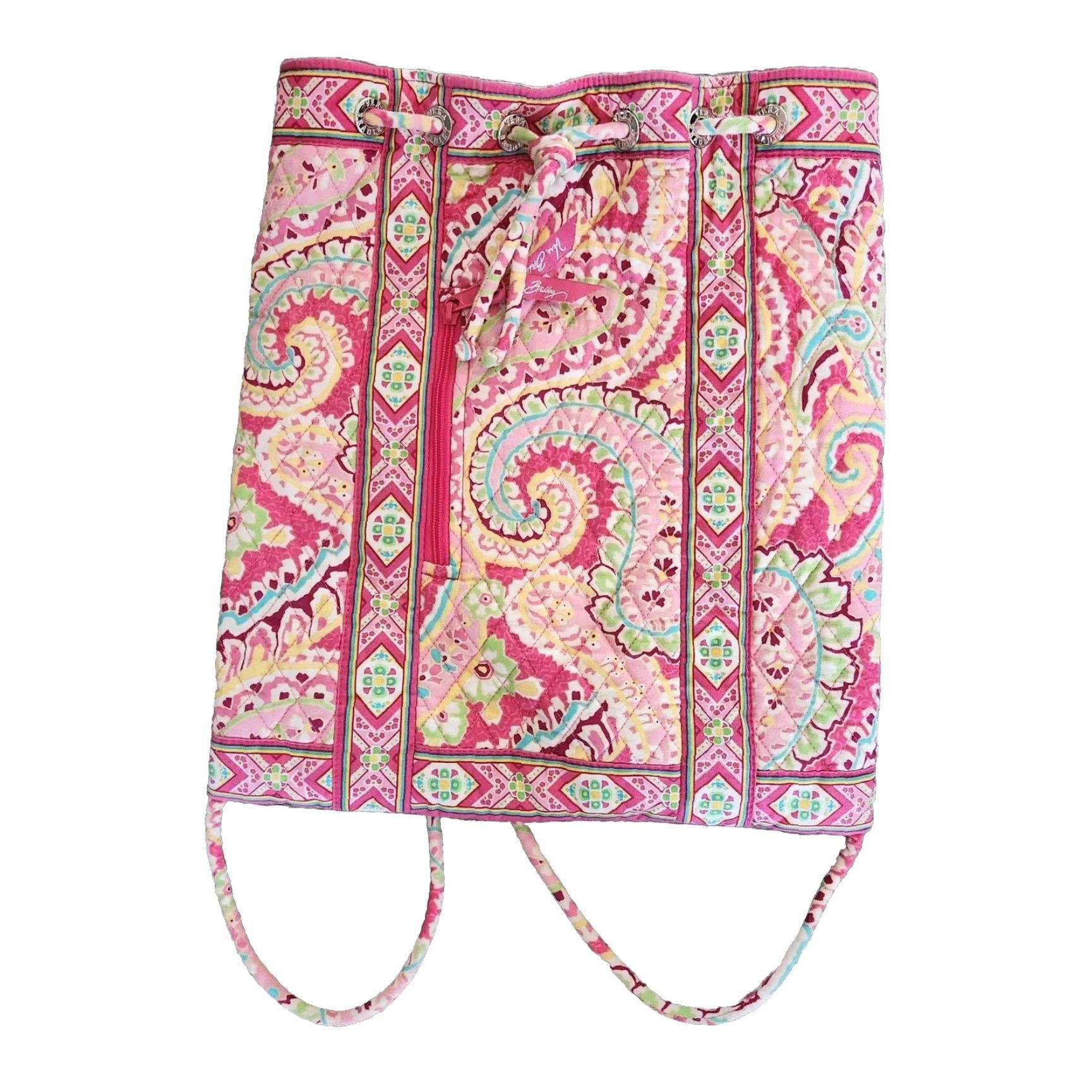 Vera Bradley Vera Bradley Backpack Womens Medium Drawstring Beach Paisley Mesa Multicolor Cotton Purse Bag Color Pink Backpack 14.5 x 13' Size ONE SIZE - 4 Thumbnail
