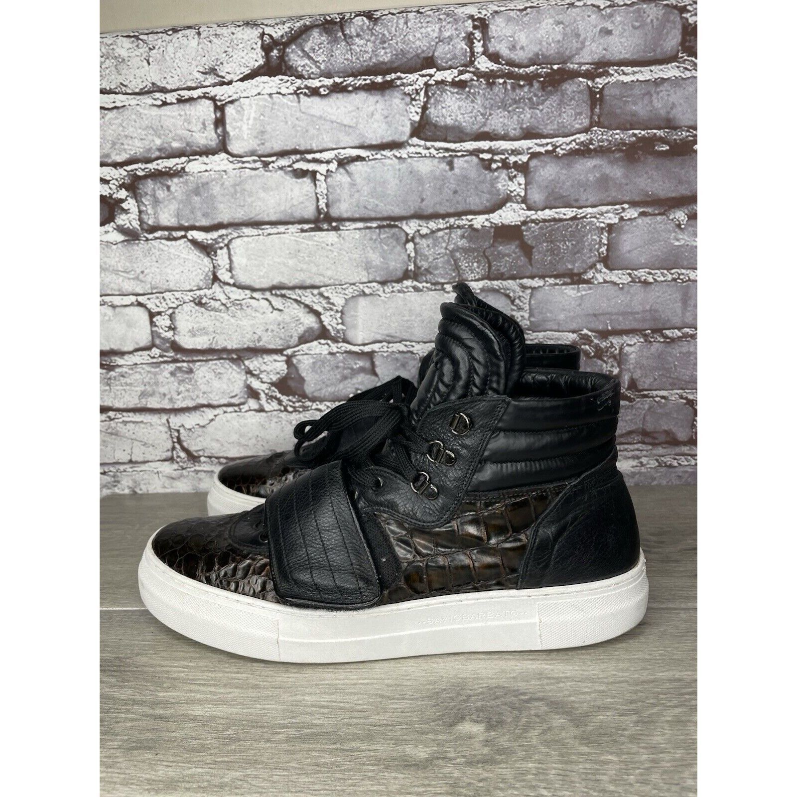 Savio Barbato Savio Barbato Brown Patent Croc Embossed High Top Strap Snea Size US 12 / EU 45 - 14 Thumbnail