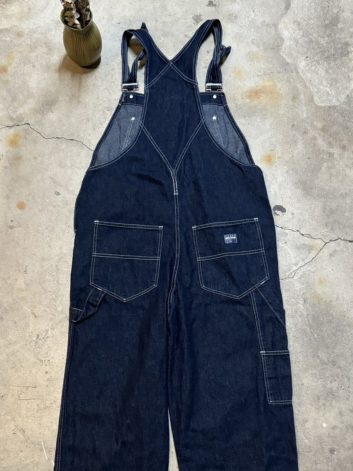 Guess × Vintage Vintage Guess Wide Leg Denim Overalls Size Large Dark Indigo Size US 36 / EU 52 - 11 Thumbnail