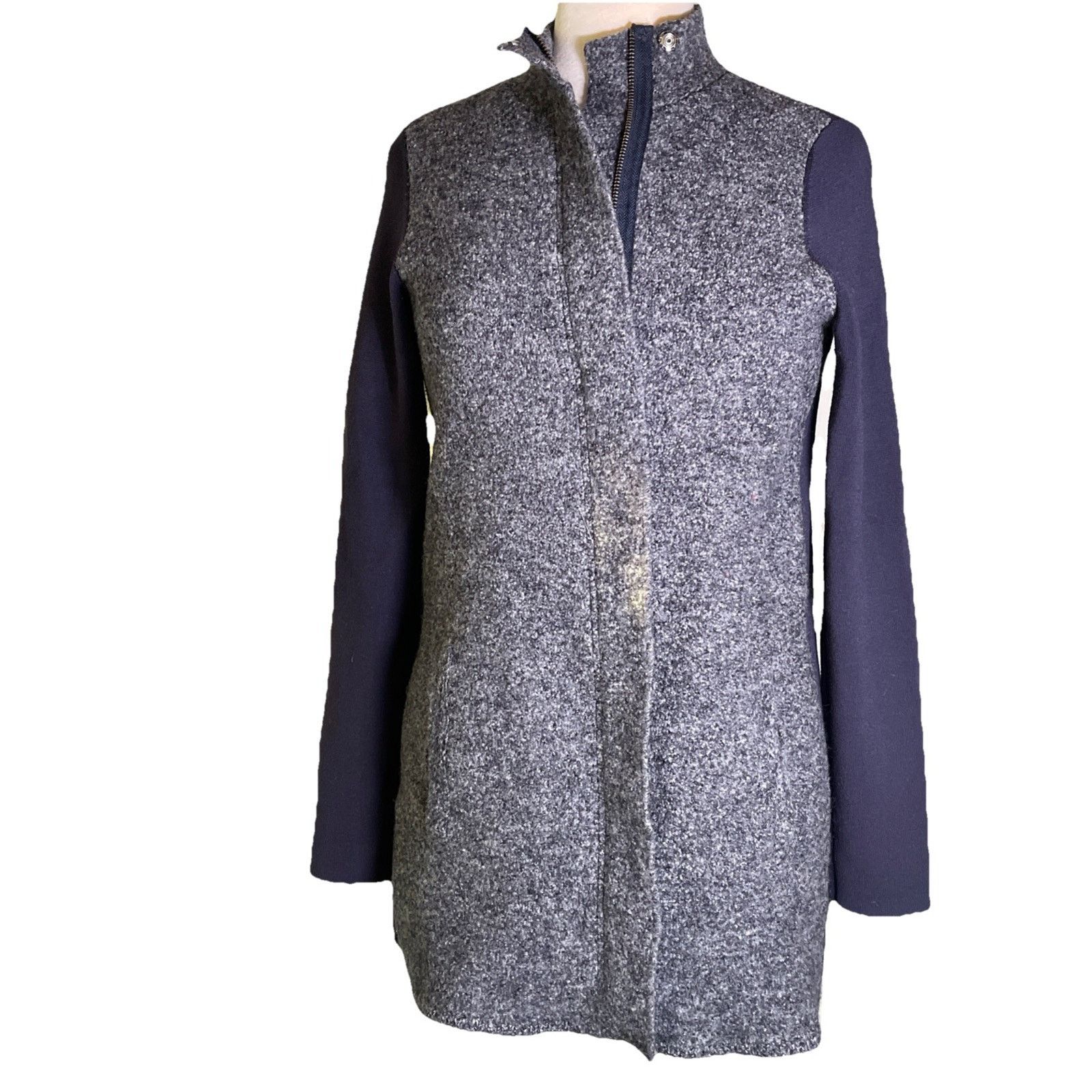Ann Taylor ANN TAYLOR Paneled Full Zip Coatigan Sweater Wool Size Small Size XS / US 0-2 / IT 36-38 - 3 Thumbnail