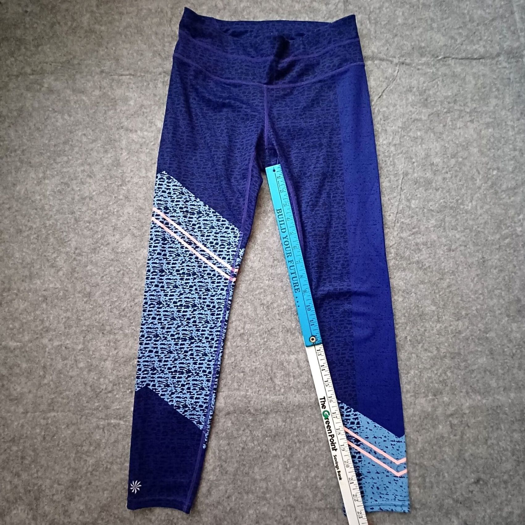 Athleta Athleta Tights Womens Small Blue Coral Reflective Sonar 7/8 Back Pocket Zip Size ONE SIZE - 4 Thumbnail